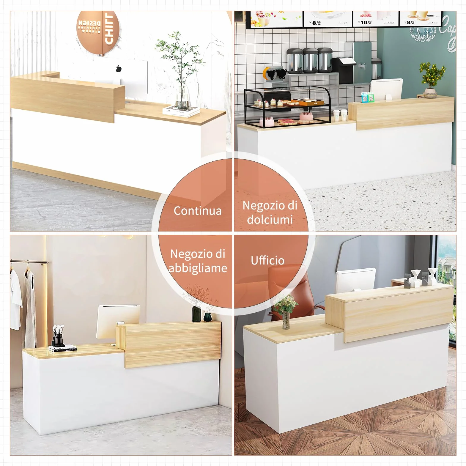 Bancone Reception Moderno in Legno con Ripiani e Cassetti, 100–180 cm Bancone Negozio, Bancone da Accoglienza per Ufficio, Salone, Negozio, Hotel, Studio Professionale Nero/Sinistra 160x100x60cm