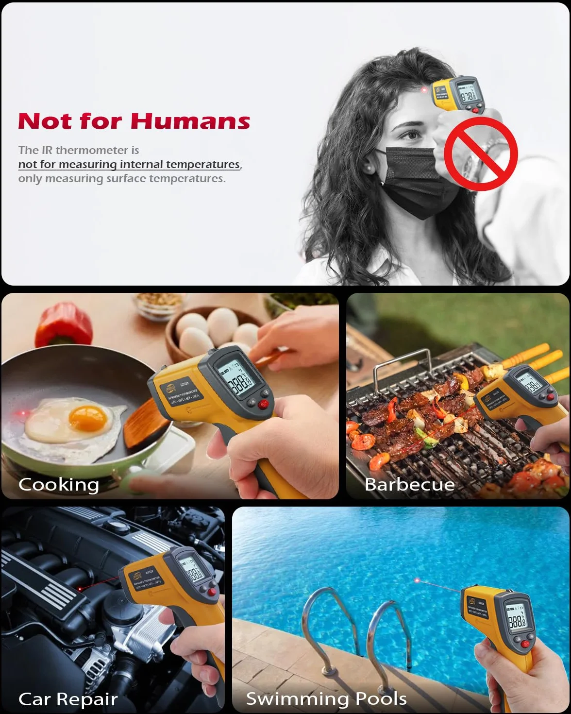 Termometro a infrarossi con pistola laser digitale senza contatto -58 °C a 716 °C per cucinare forno pizza carne HVAC