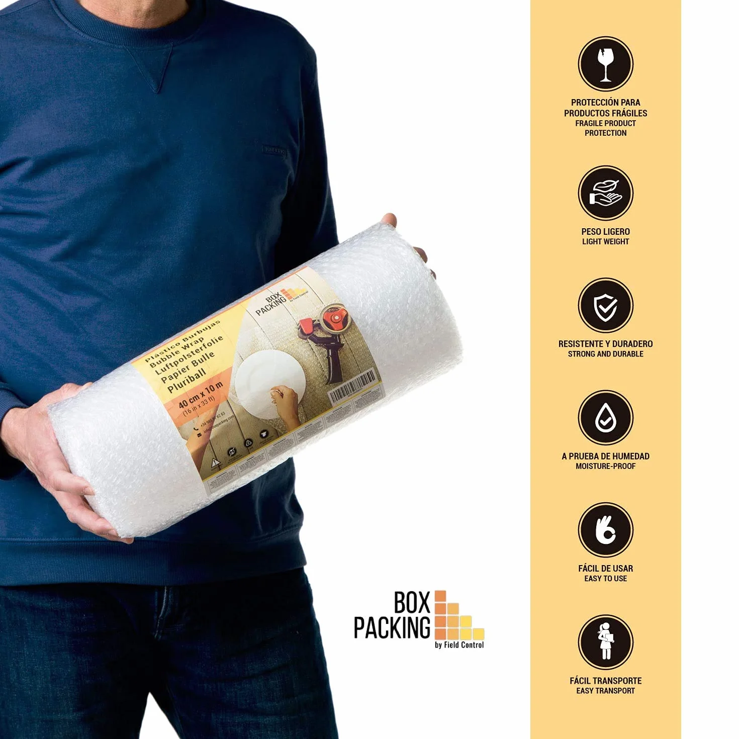 BOXPACKING | Pluriball Imballaggio | Plastica per imballagio | 40 cm x 10 m | Bubble Wrap | Imballagio per Spedizioni | Rotolo Pluriball | Protezione per oggetti fragili, traslochi e e-commerce
