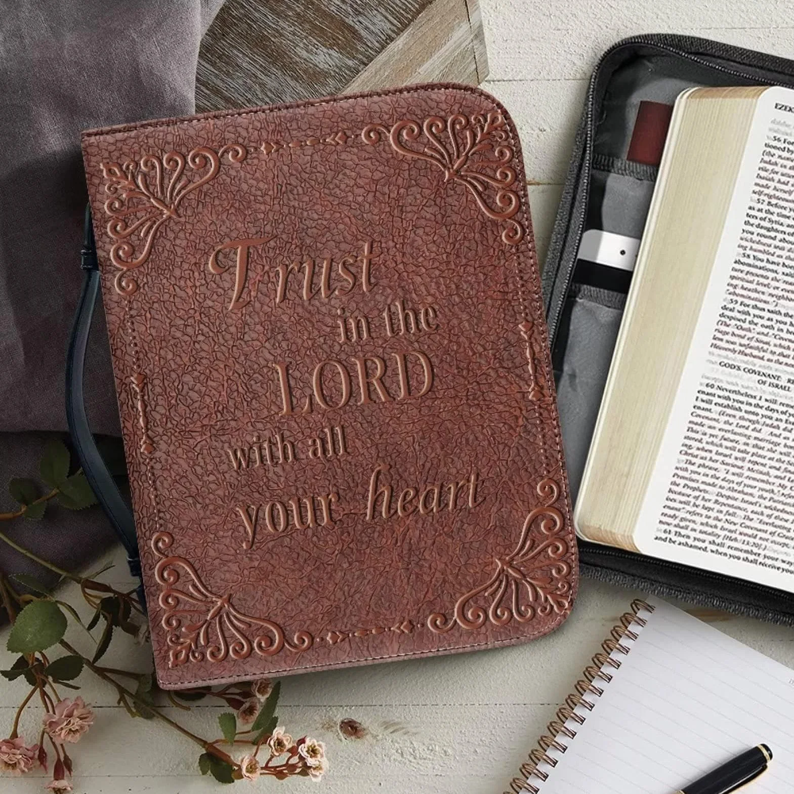 PU Leather Bible Carrier Bag with Handle - Portable Church Bags for Worship & Study