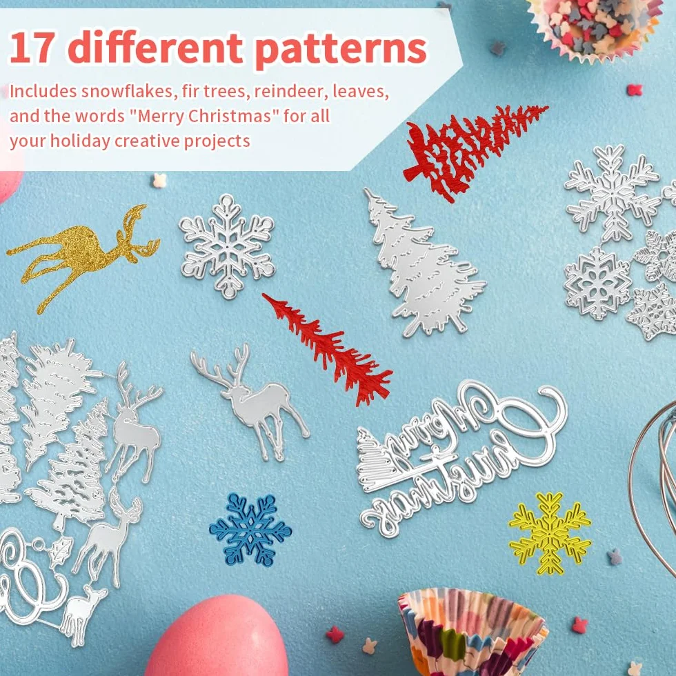 Fustelle Natalizie a Forma di Albero di Natale e Fiocco di Neve, Fustelle in Metallo 3D per Scrapbooking