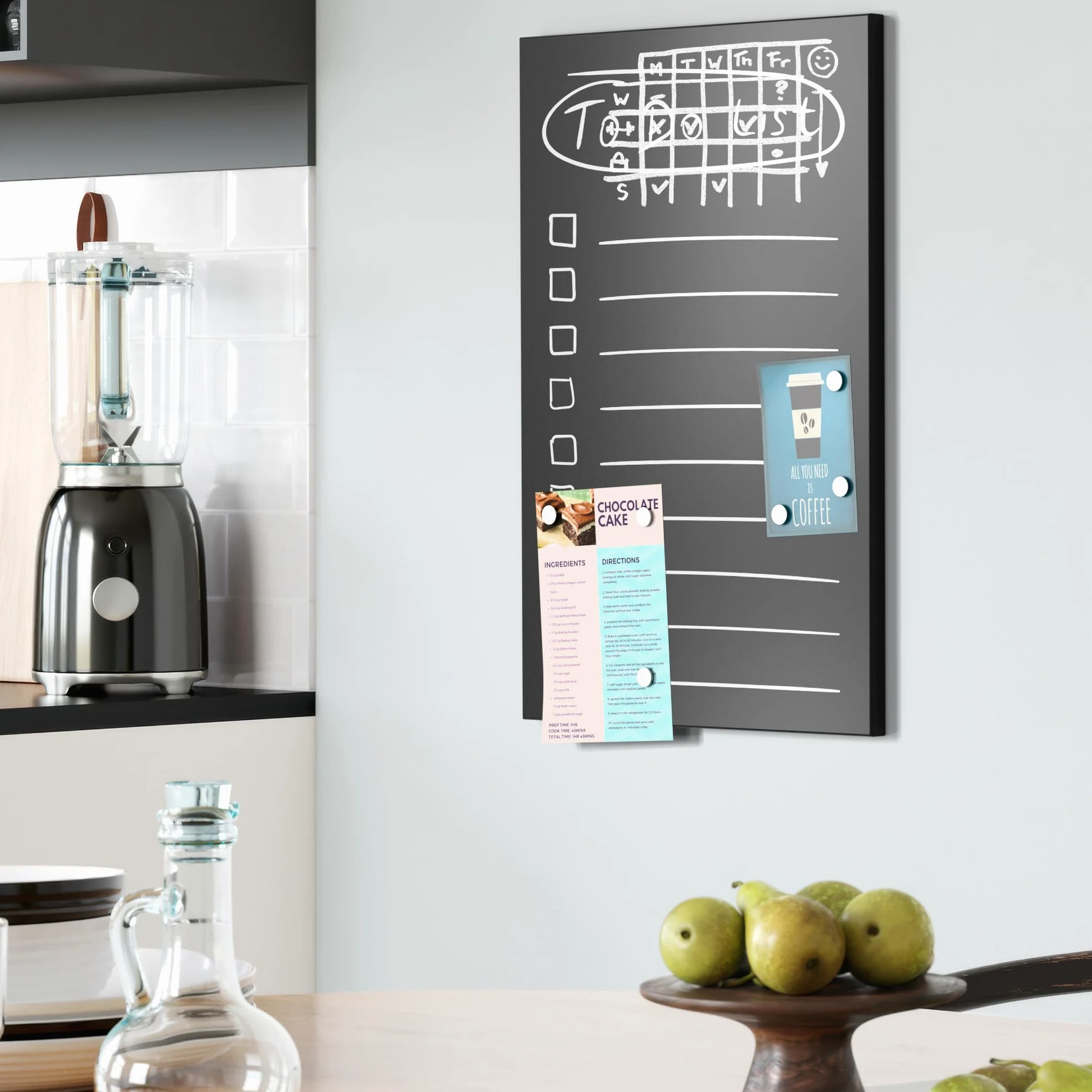 DEQORI Lavagna magnetica con stampa UV, motivo "Planner in stile lavagna" | Design rettangolare 40 x 60 cm | Lavagna in metallo a gesso scrivibile – Decorazione da parete per cucina, corridoio
