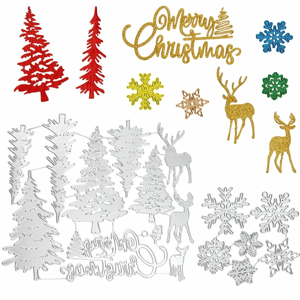 Fustelle Natalizie a Forma di Albero di Natale e Fiocco di Neve, Fustelle in Metallo 3D per Scrapbooking