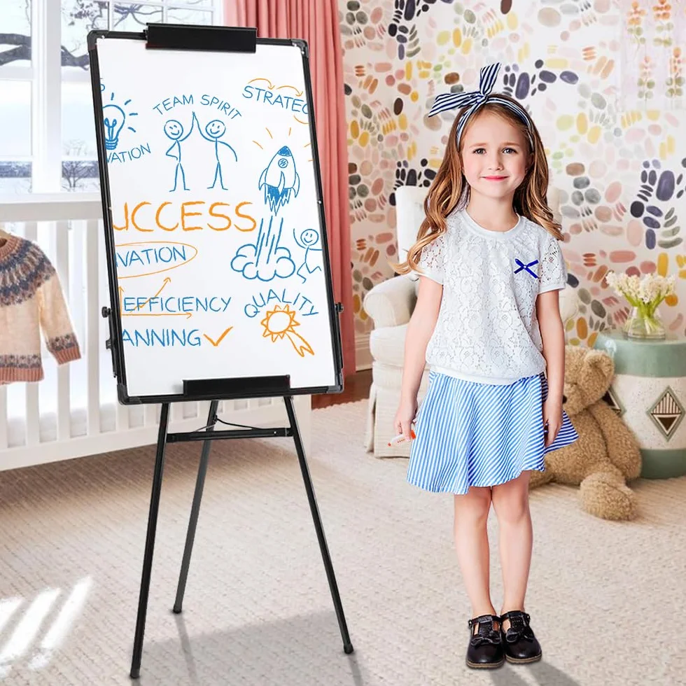 Lavagna bianca cancellabile su piedistallo magnetico nero lavagna cancellabile a secco portatile regolabile in altezza per scuola, ufficio e casa, 60 x 90 cm
