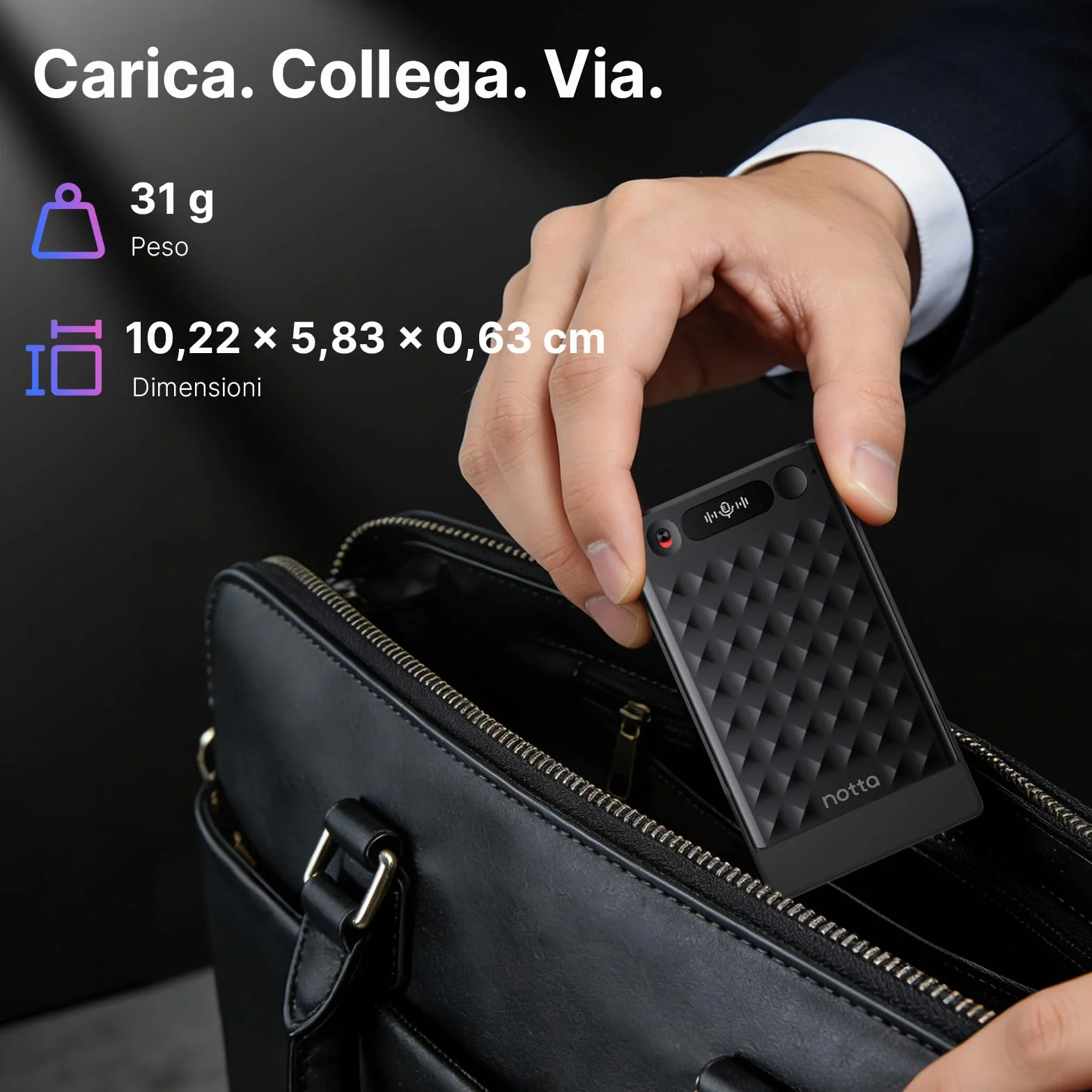 Registratore vocale AI Notta Memo(Nero) con Memo MagBridge, Trascrizione & Riassunto AI 58 Lingue, Memoria 2000h, per Chiamate/Riunioni/Lezioni