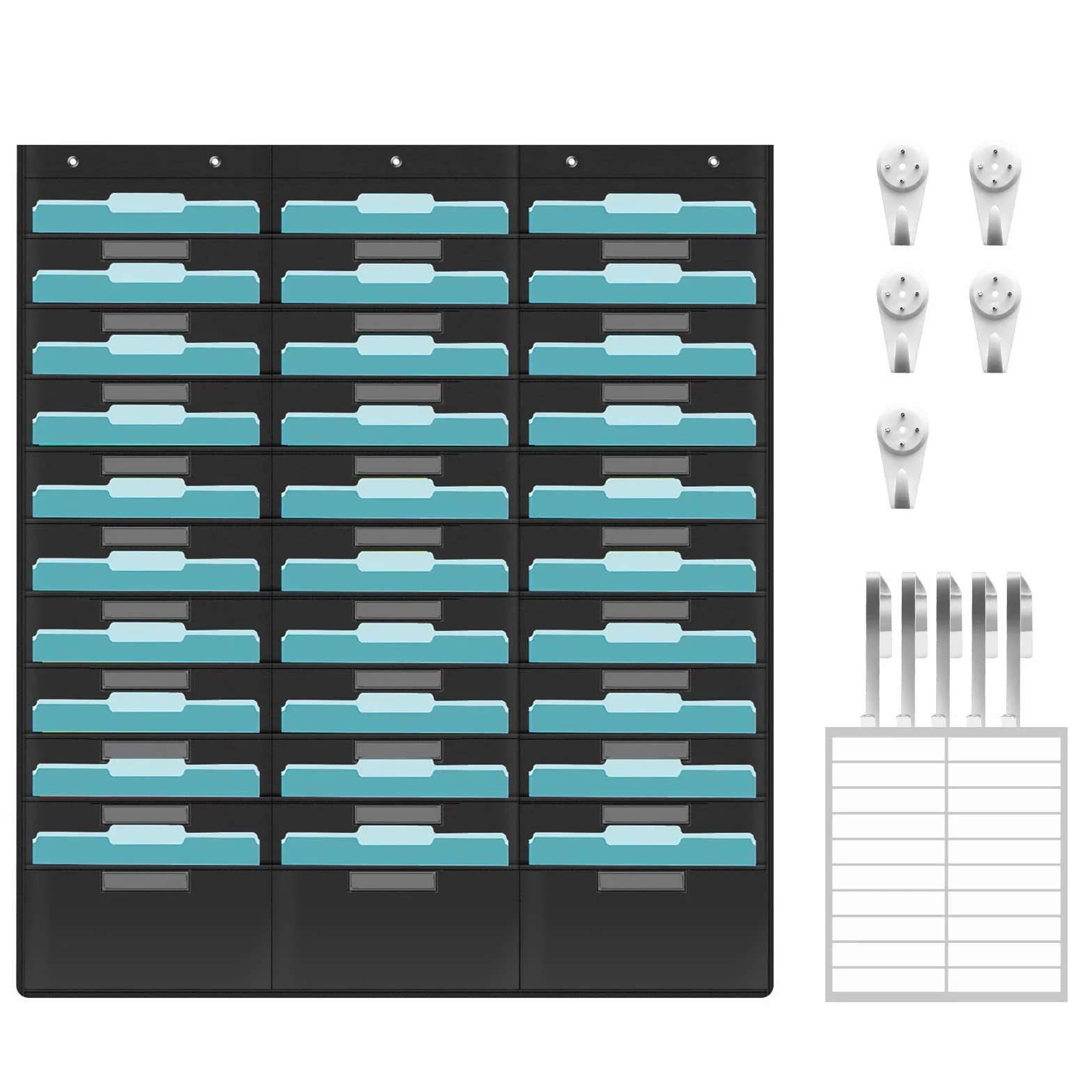 KIKIGOAL - Organizer da parete con 10 tasche, resistente, con 10 tasche per cartelline e carta, salvaspazio, per ufficio e classe, con ganci da parete, ganci sopra la porta