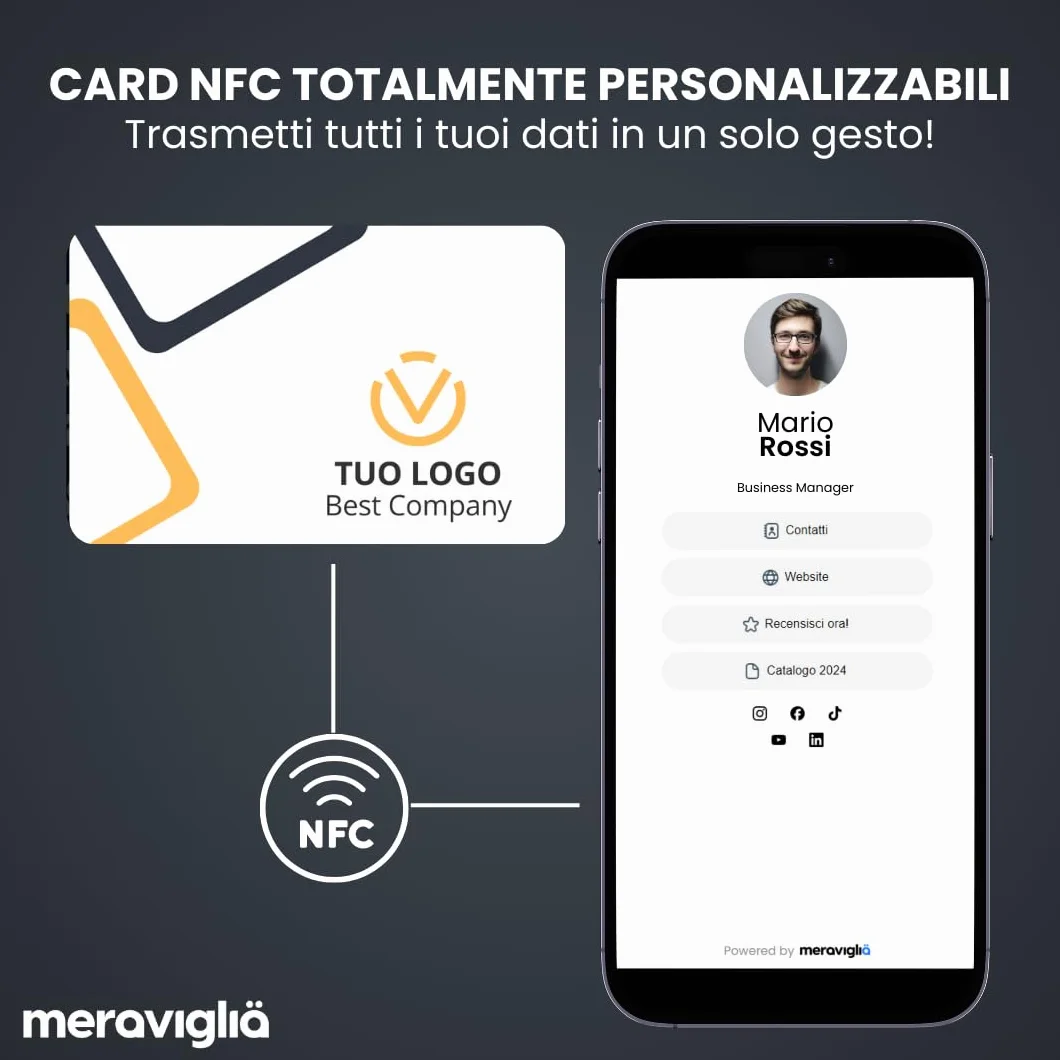 Biglietto da Visita Digitale NFC Personalizzato, Compatibile Android iOS, Condividi Contatti e Social Media