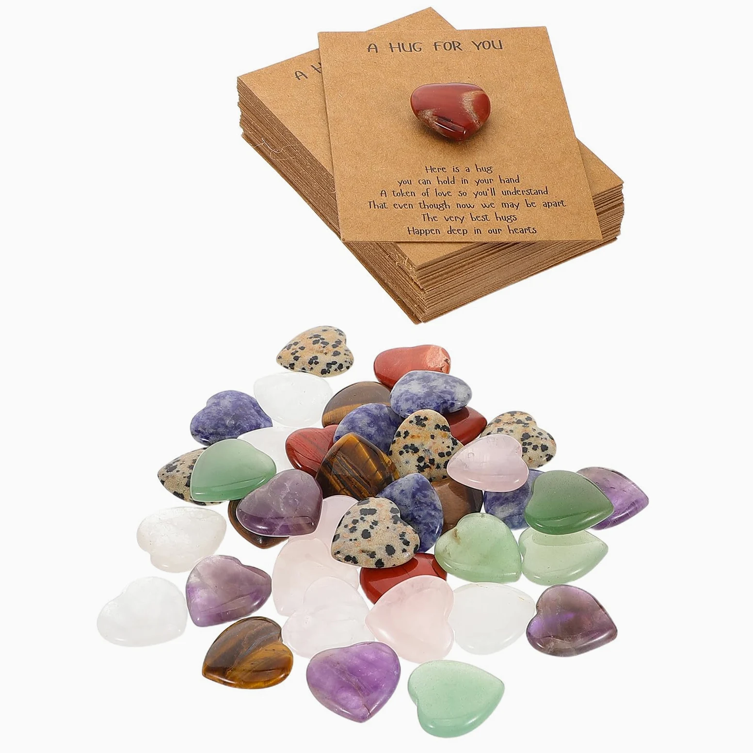 HOMSFOU Biglietti D’auguri con Pietre Naturali a Forma di Cuore 2 Cm, Set da 40 Pezzi per Festa degli Innamorati e Compleanni, Carta Resistente per Scambio Regalo e Decorazione Romantica
