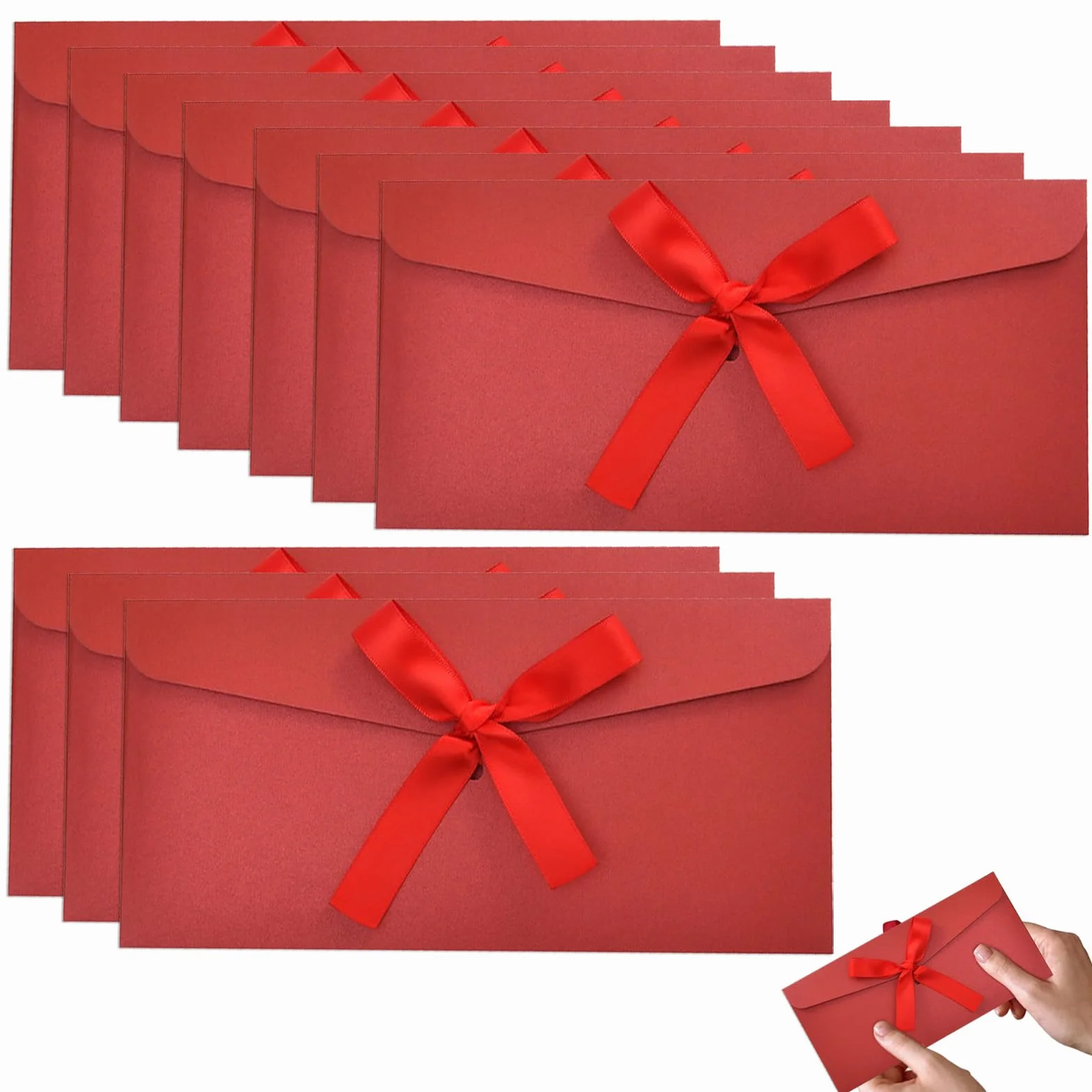 Buste Regalo in Carta Kraft Retro Rosso 22 x 11 cm con Nastro per Biglietti Auguri