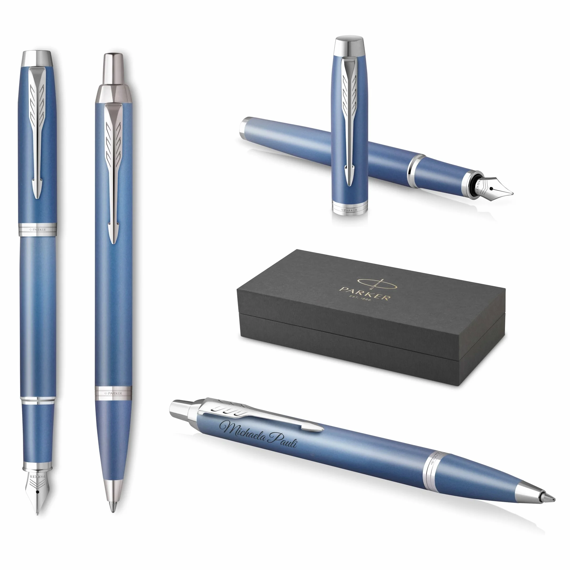 Parker IM Rituals Blue CT - Penna a sfera e penna stilografica con incisione | penna premium | confezione regalo | personalizzata | compleanno (blue)