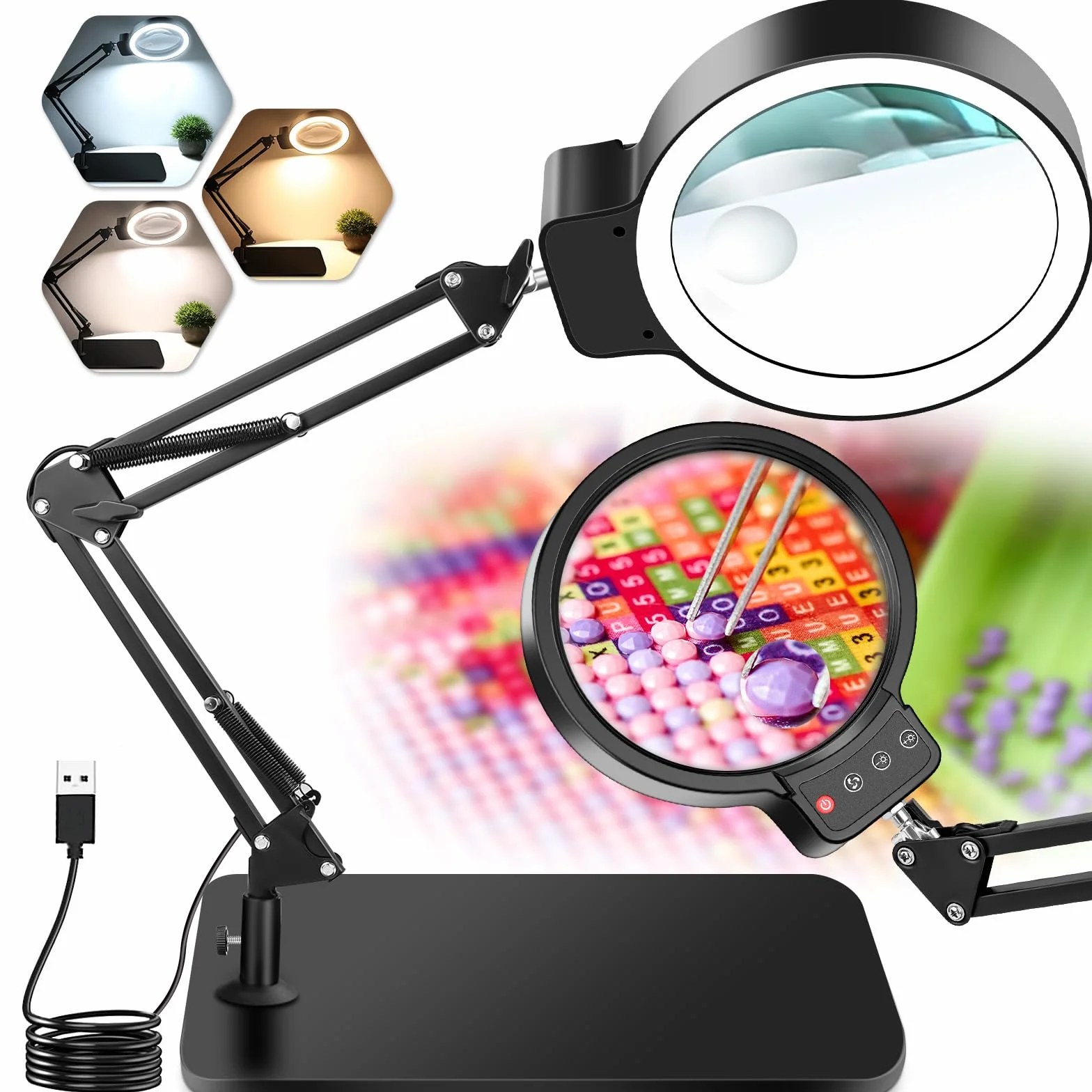 NZQXJXZ 10X 30X Lente di Ingrandimento con Luce e Supporto, Lampada di Ingrandimento Illuminata a LED, 3 Modalità Colore, Lampada da Scrivania con Lente di Ingrandimento per Lettura, Hobby Artigianale