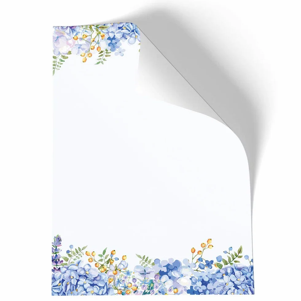 ORTENSIE BLU Carta da Lettera Decorata A4 20 Fogli