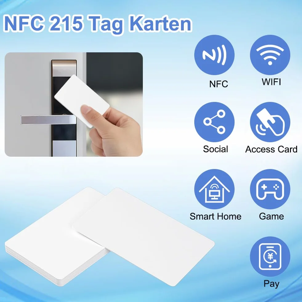 NTAG215 NFC Card, 10 pezzi, Compatibile Smartphone NFC, 504 Byte Memoria