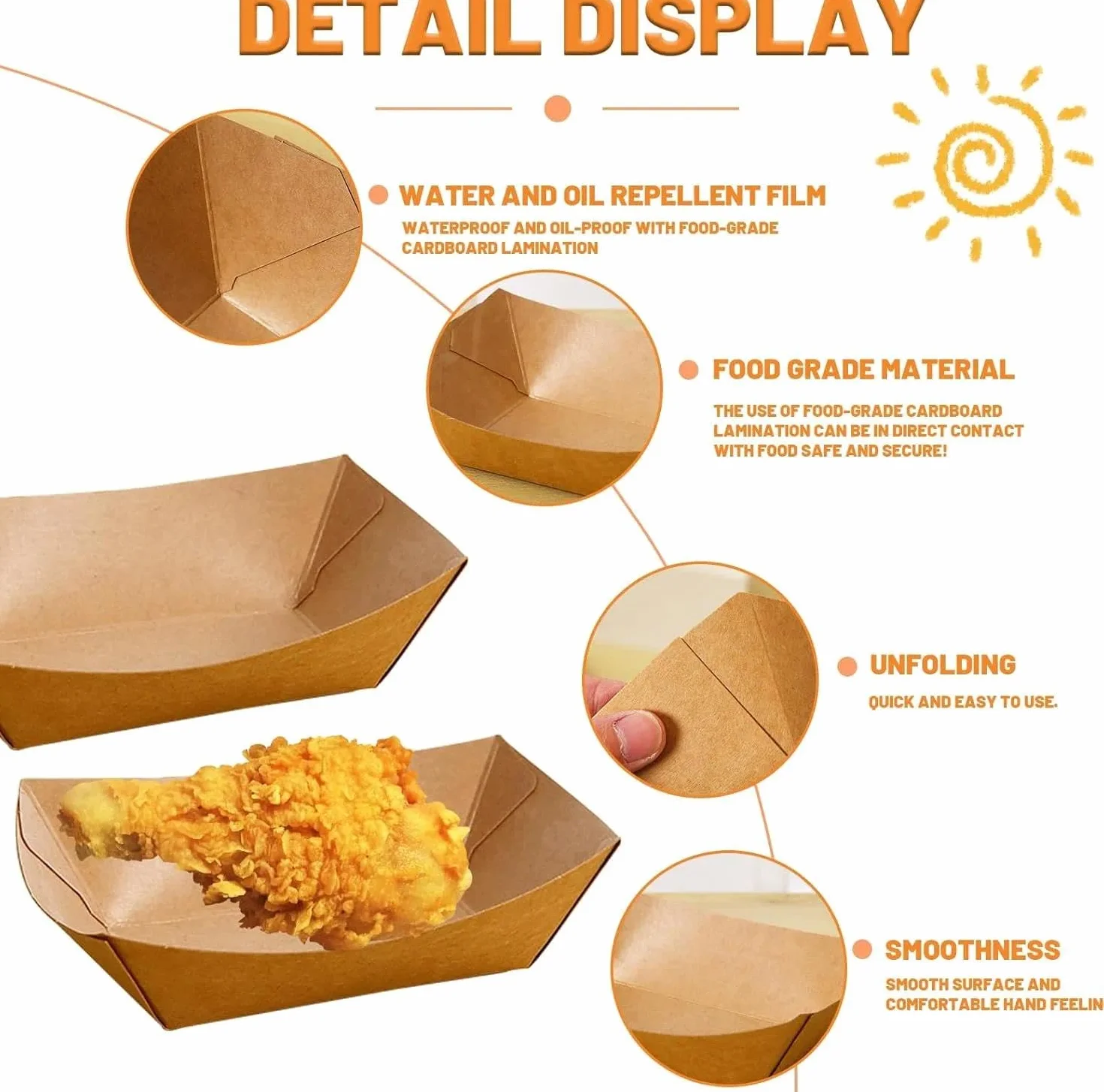 Barchette Finger Food Monouso 100 Pezzi, Vaschette Cibo in Cartone Kraft Biodegradabile 12,5 x 8,3 x 3,6 cm