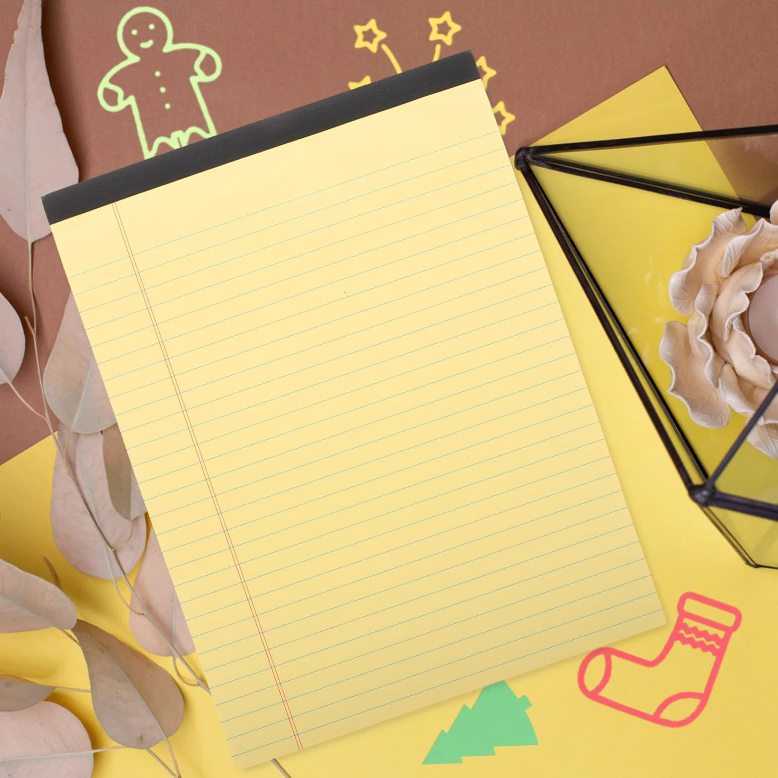 Abaodam Blocco Note Giallo A4 con Pagine a Righe e Layout Sezionato, Confezione da 6 Pezzi per Annotazioni Ordinate, per Studenti e Professionisti a Scuola o Lavoro