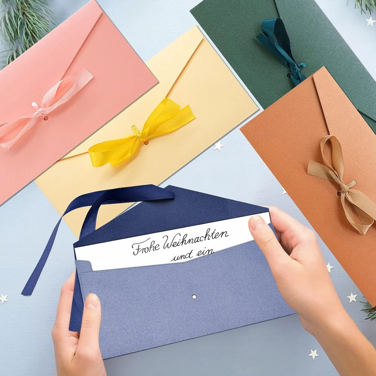 Buste Lettere Kraft Colorate 22×10,8 cm con Nastri per Inviti Matrimonio