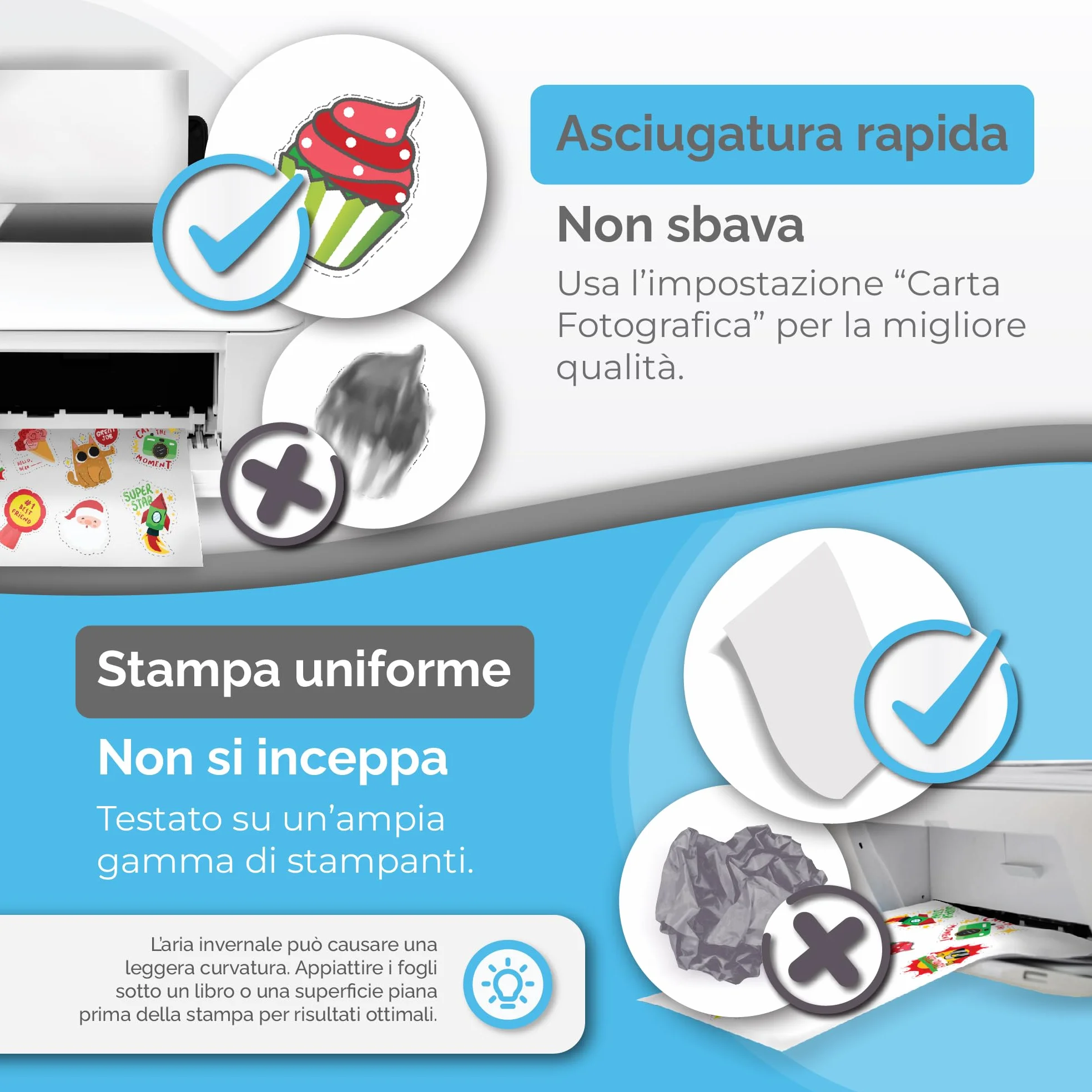 Carta adesiva in vinile stampabile A4 lucida impermeabile 32 fogli per stampanti laser e getto d'inchiostro