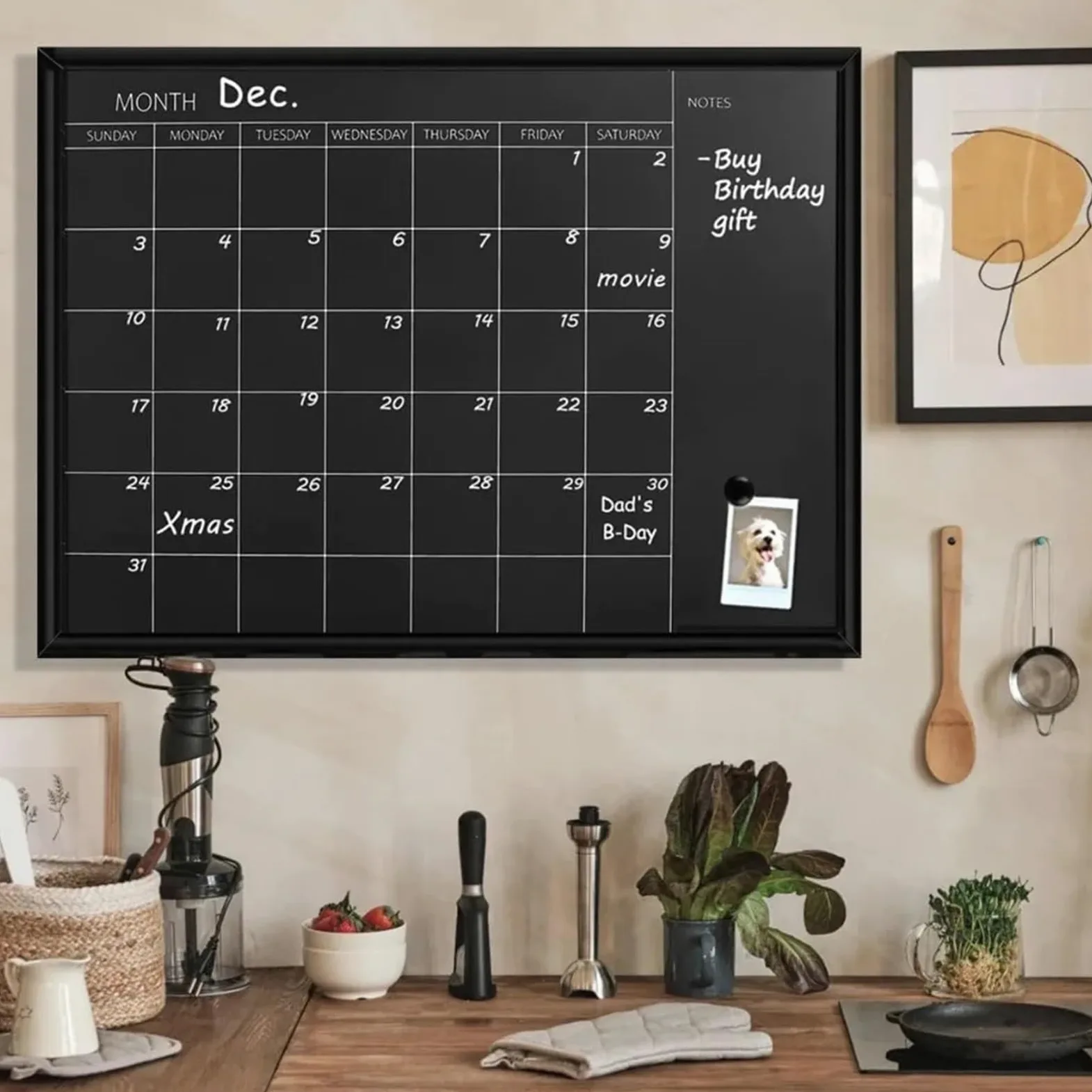 Lavagna calendario 23,6x31,5", superficie magnetica, cornice nera, design da 6 settimane, lavagna sospesa for ufficio, scuola, casa per disegnare e imparare