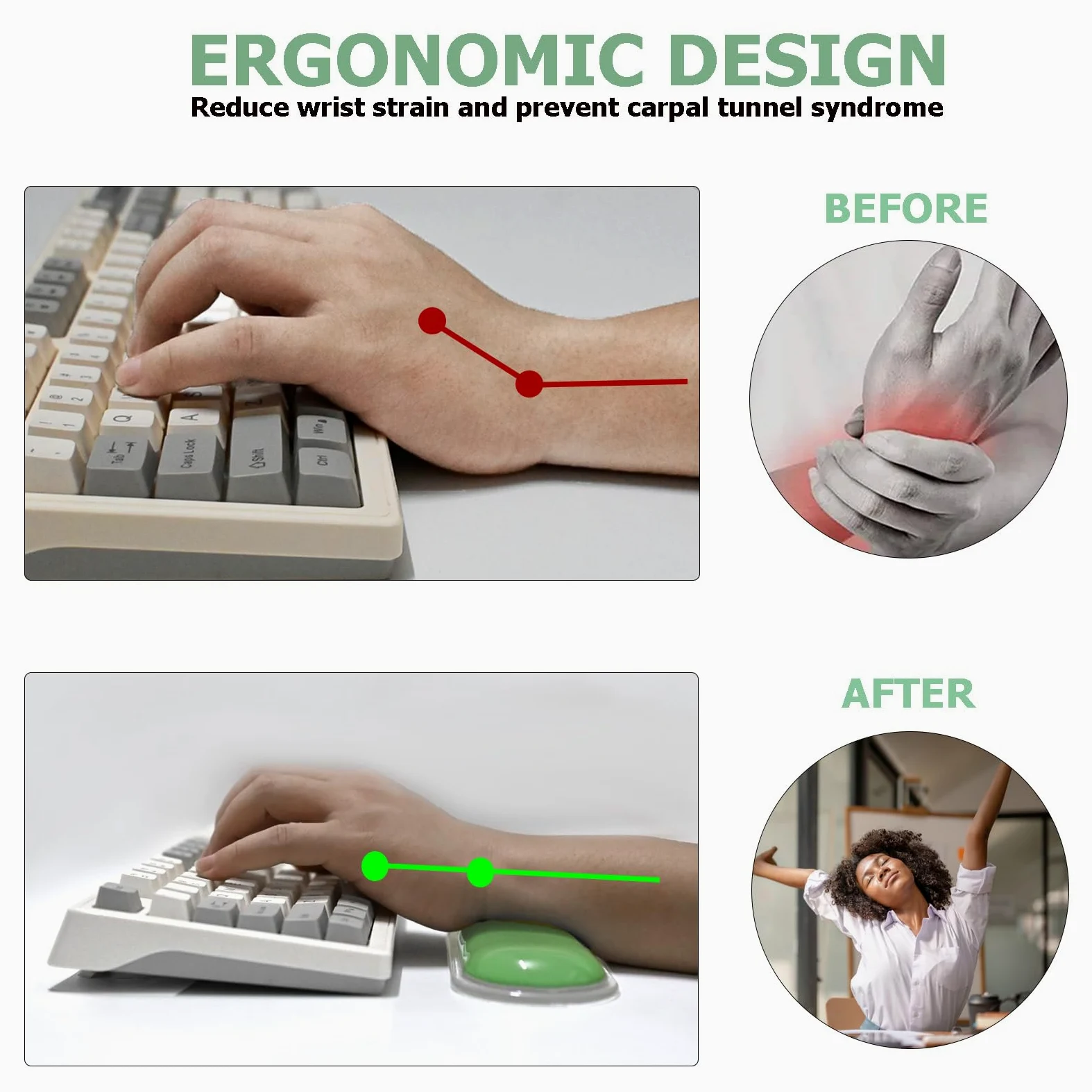 Poggiapolsi per tastiera in gel, poggiapolsi ergonomico per tastiera e mouse del computer, supporto morbido per il polso e tappetino per tastiera per digitare sollievo dal dolore, adatto per ufficio