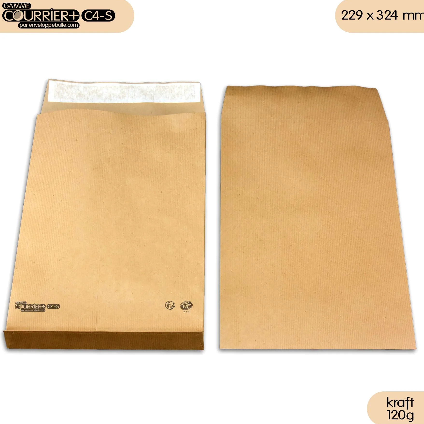 Buste in carta Kraft, 120 g, a soffietto, formato C4