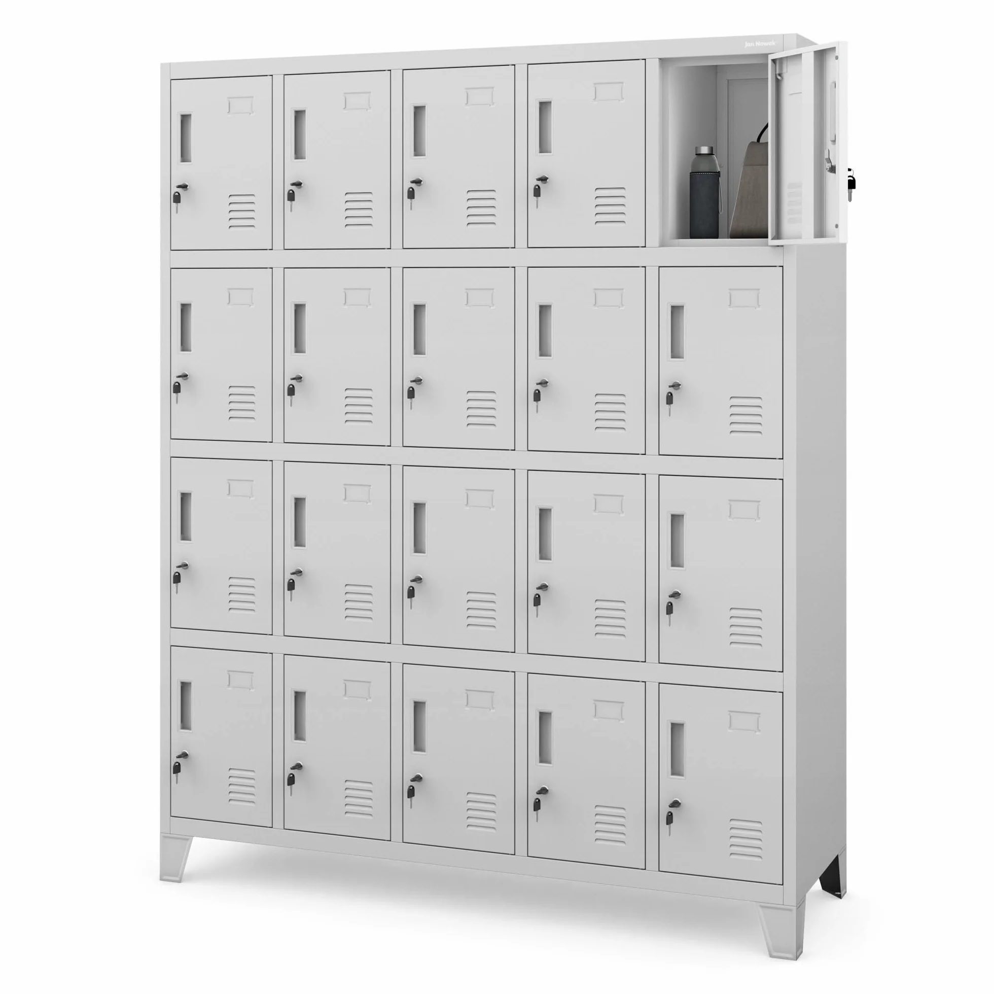 Jan Nowak Domator Armadietto spogliatoio Armadio metallico con 20 Scomparti Fessure di ventilazione Rivestimento in polvere 172 cm x 136 cm x 45 cm (Grigio)