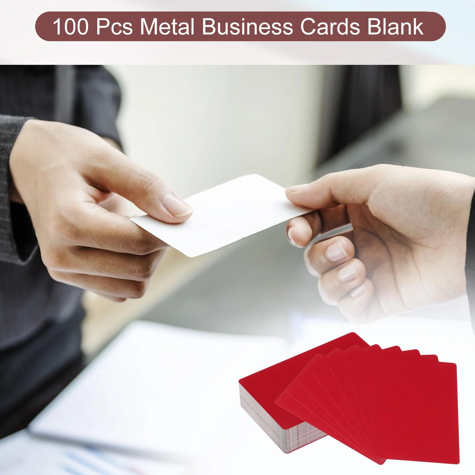 PATIKIL 100 Biglietti Visita Metallo Vuoti, 0.21mm Spessore 3.4x2.1 Pollici Alluminio Laser Incidere, Rosso