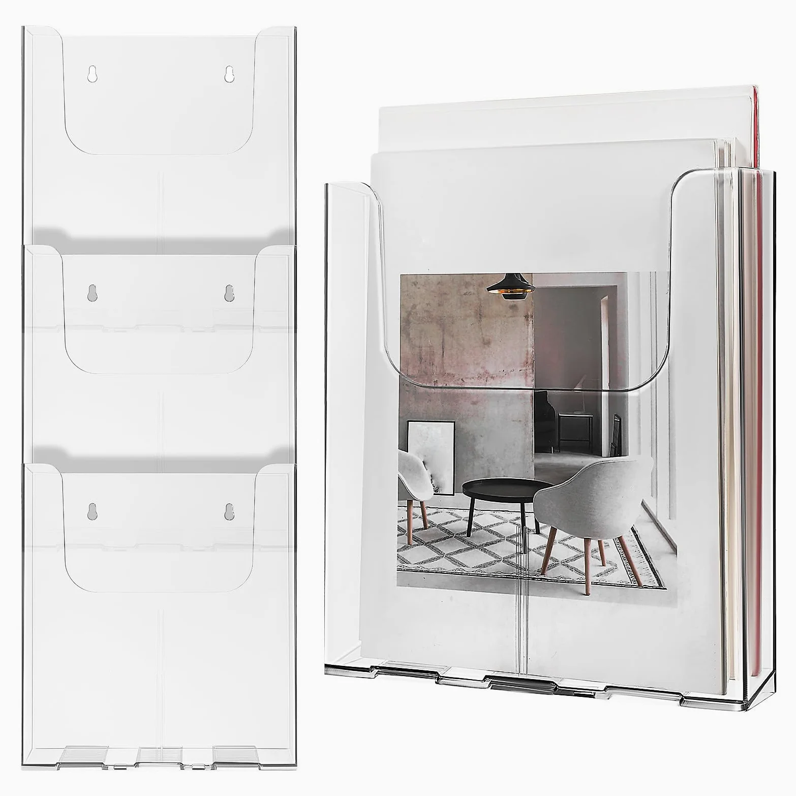 4 Pezzi Porta Documenti da Parete in Acrilico A4, per Ufficio | Organizzatore da Muro, Casa e Scuola, Design Minimalista, Rigido