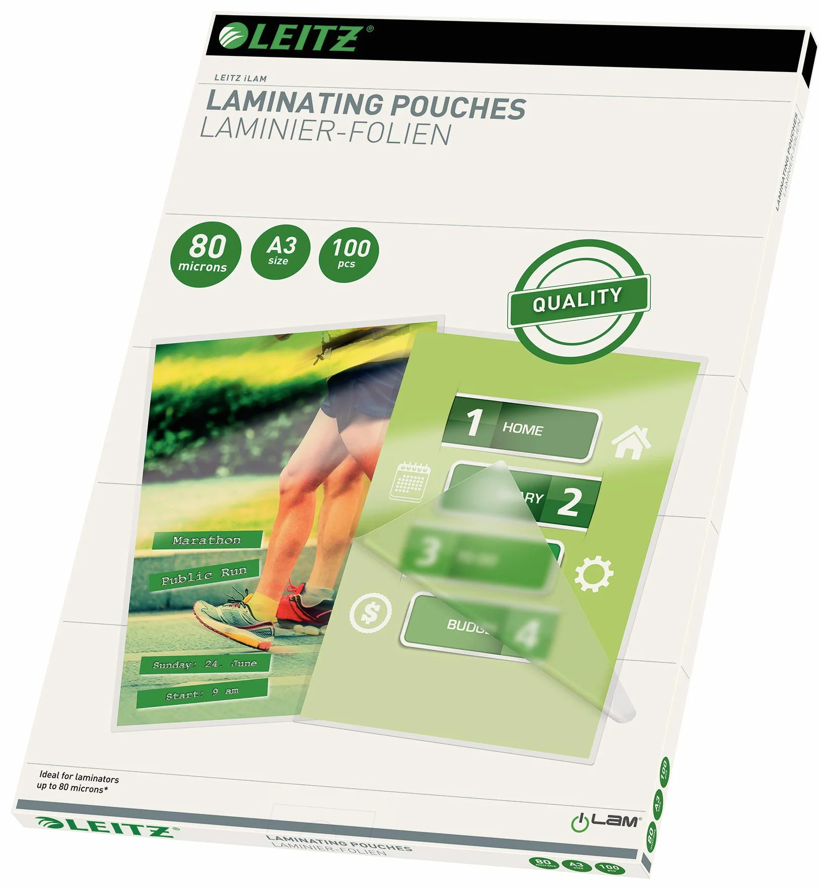 Leitz Pouch per Plastificazione A3 80 Micron Confezione 100 Trasparente