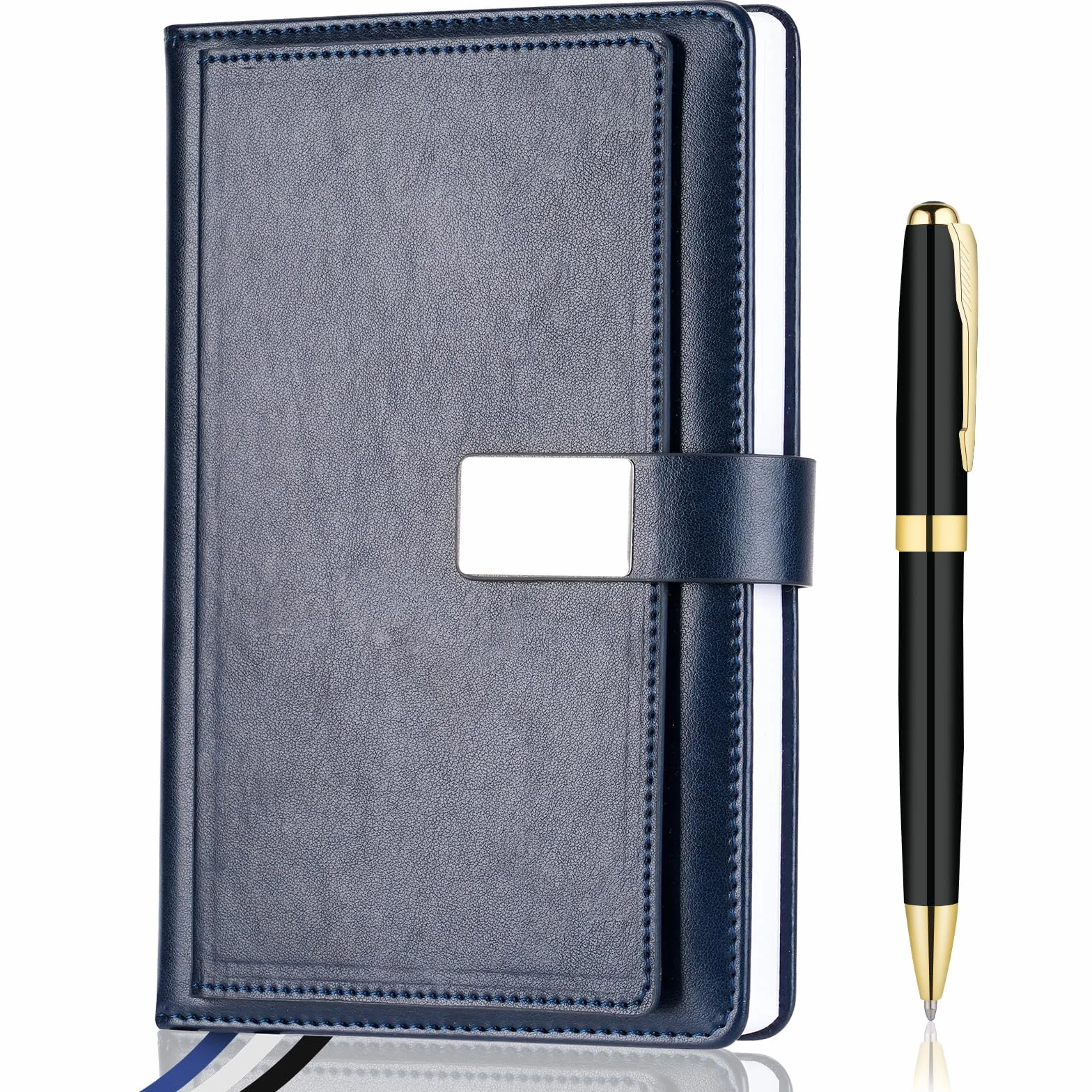 Taccuino a righe per uomini e donne, copertina rigida, in pelle, a righe, per lavoro, 256 pagine di carta da 100 g/m², formato A5; regalo per le vacanze per colleghi, blu navy