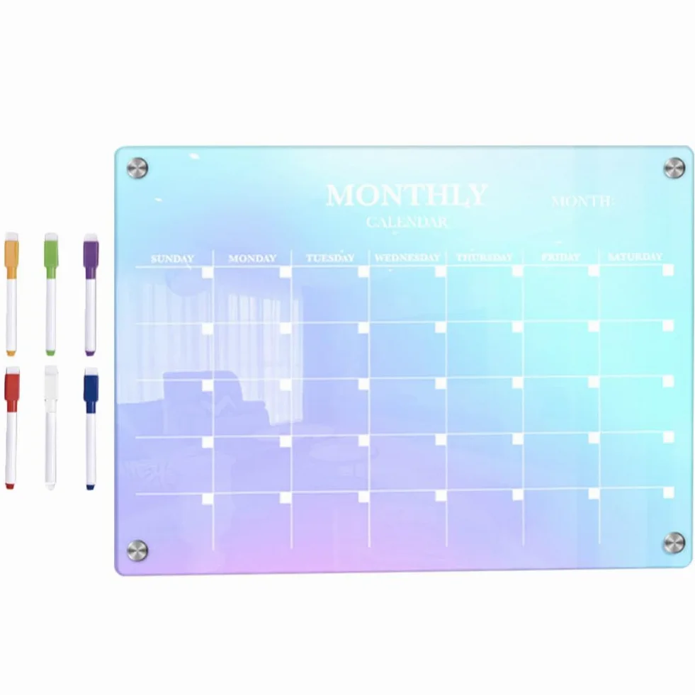 Lavagna Cancellabile Magnetica Acrilica per Frigorifero 7 Pezzi | Planner Mensile per Scuola e Uso Quotidiano, Set Pennarelli per Scrittura e Pulizia Rapida