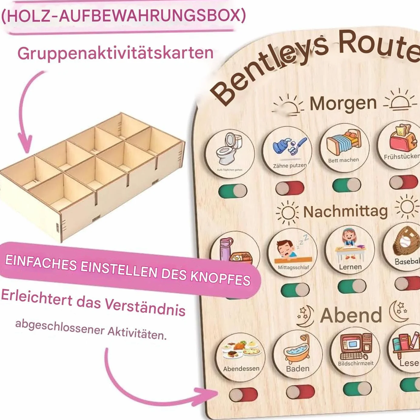 Tavola di routine per bambini – Planner giornaliero in legno, routine mattutina e serale | Board organizzativo educativo per bambini, bambini piccoli, scuola materna, scuola, casa, attività di