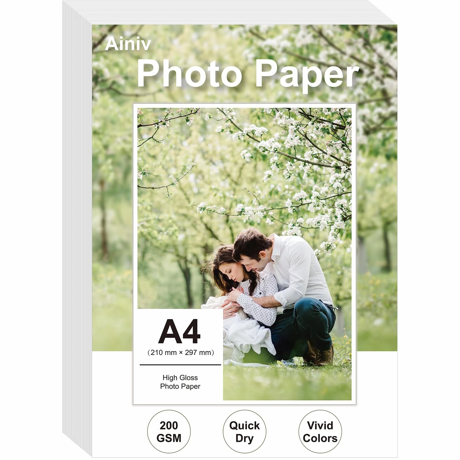 Ainiv 50 Fogli Carta Fotografica Lucida A4 200 g/m² Asciugatura Rapida Impermeabile per Stampanti a Getto d'inchiostro HP Canon Epson