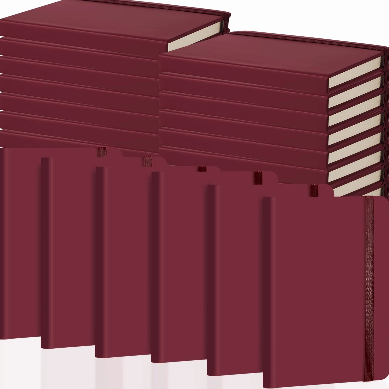 40 quaderni piccoli formato A6 tascabili da 8,5 x 15,5 cm, mini diario a righe con fascia elastica per penne e pagine per diario scolastico e ufficio (rosso vino)