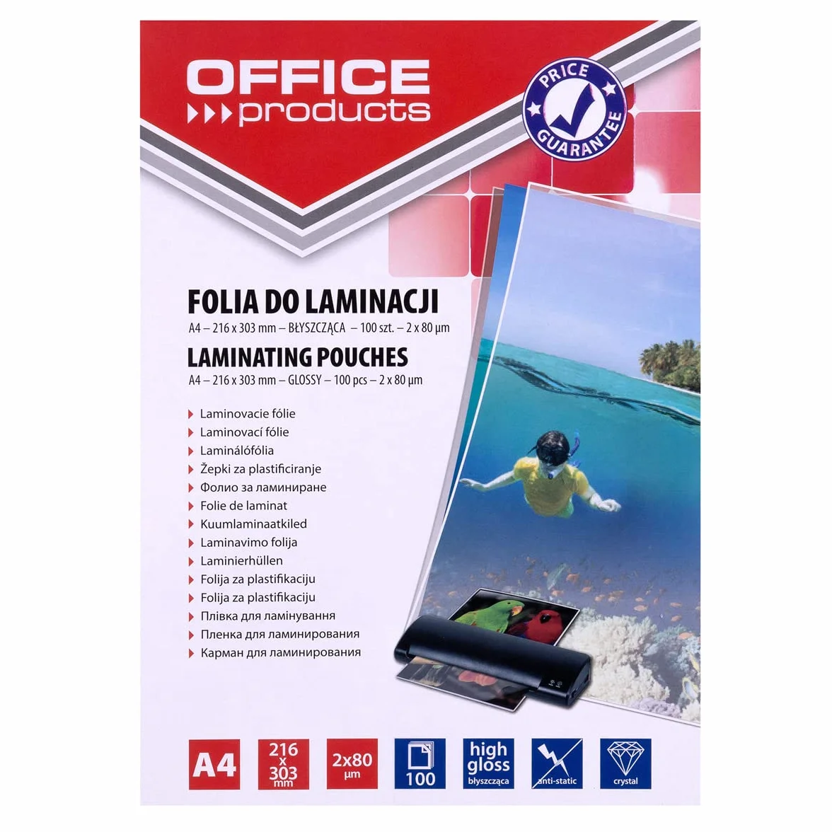 Fogli Plastificatrice A4 2x80 Micron 100 Pezzi Finitura Lucida