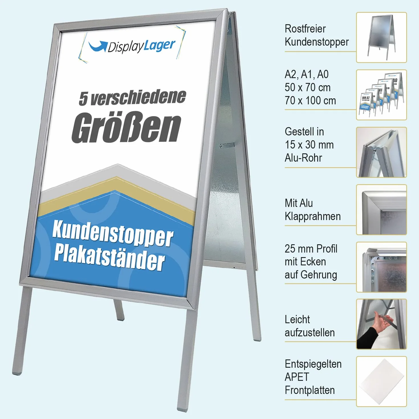 DisplayLager - Supporto per Poster, Formato A1 (Bifacciale), Alluminio, Argento, Alu-Line - Cavalletto Espositore Pubblicitario… (Nero, A1)