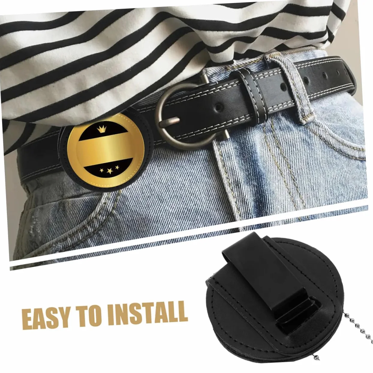 Porta Badge Cartellino Badge in Pu Nero, con Clip e Catena, Leggero e Resistente per Carte D'identità e Patente, Uso Ufficio, 2 Pezzi