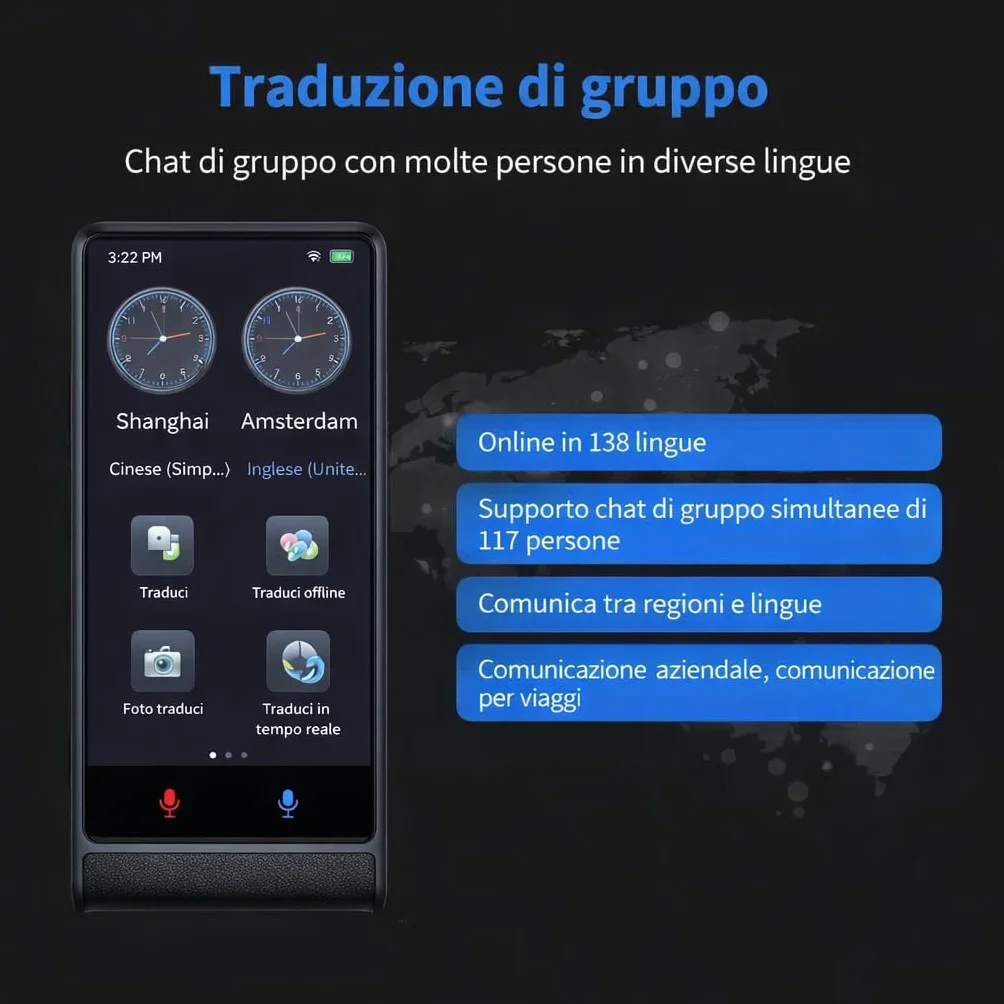 California PRO 2026, Traduttore Vocale Istantaneo Senza WiFi, Schermo Touch 4 Pollici, Alluminio Premium, 142 Lingue Online 22 Offline, Traduttore Portatile con IA
