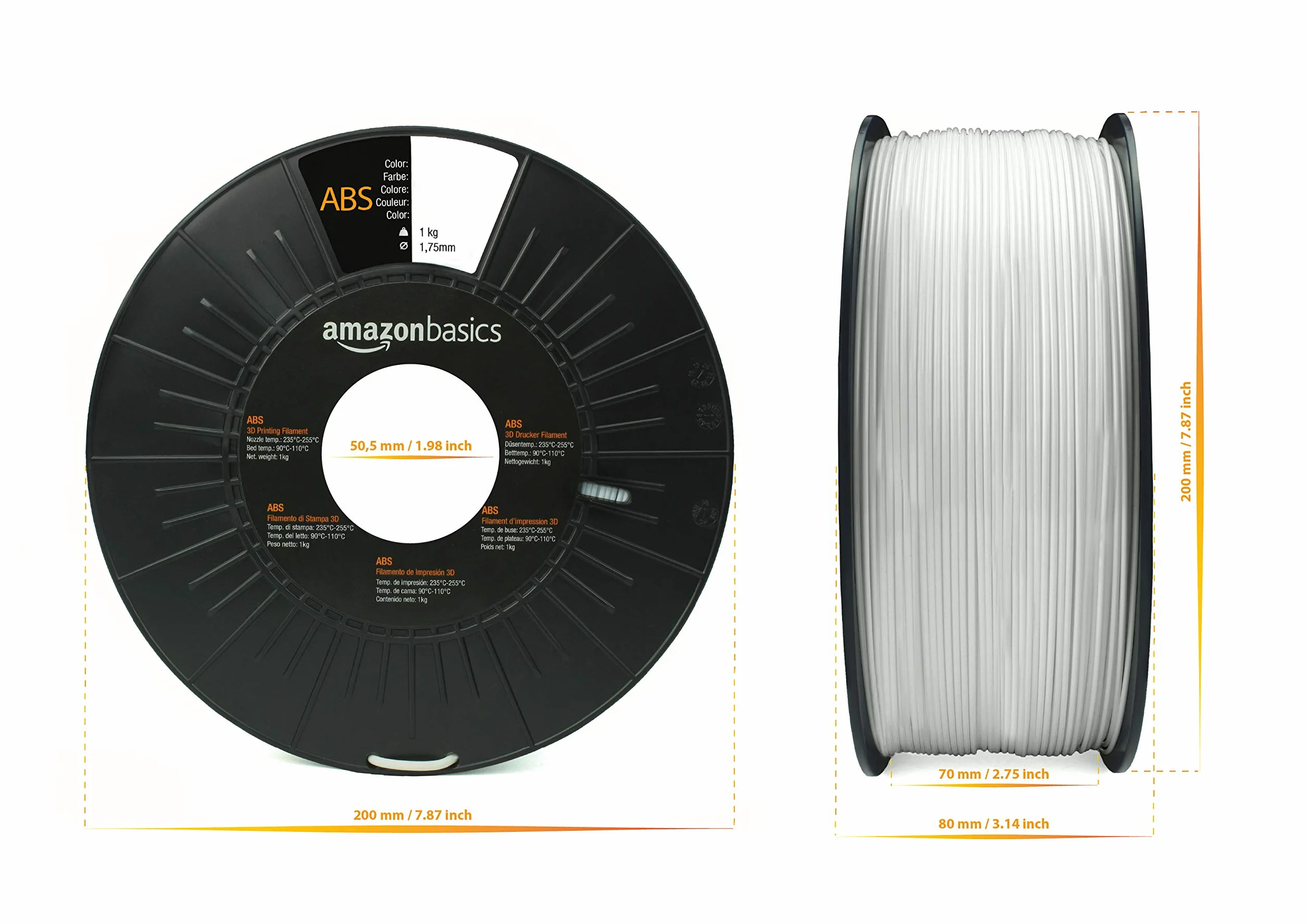 Amazon Basics Bobina filamento ABS 1 kg 1.75 mm Nero per stampante 3D
