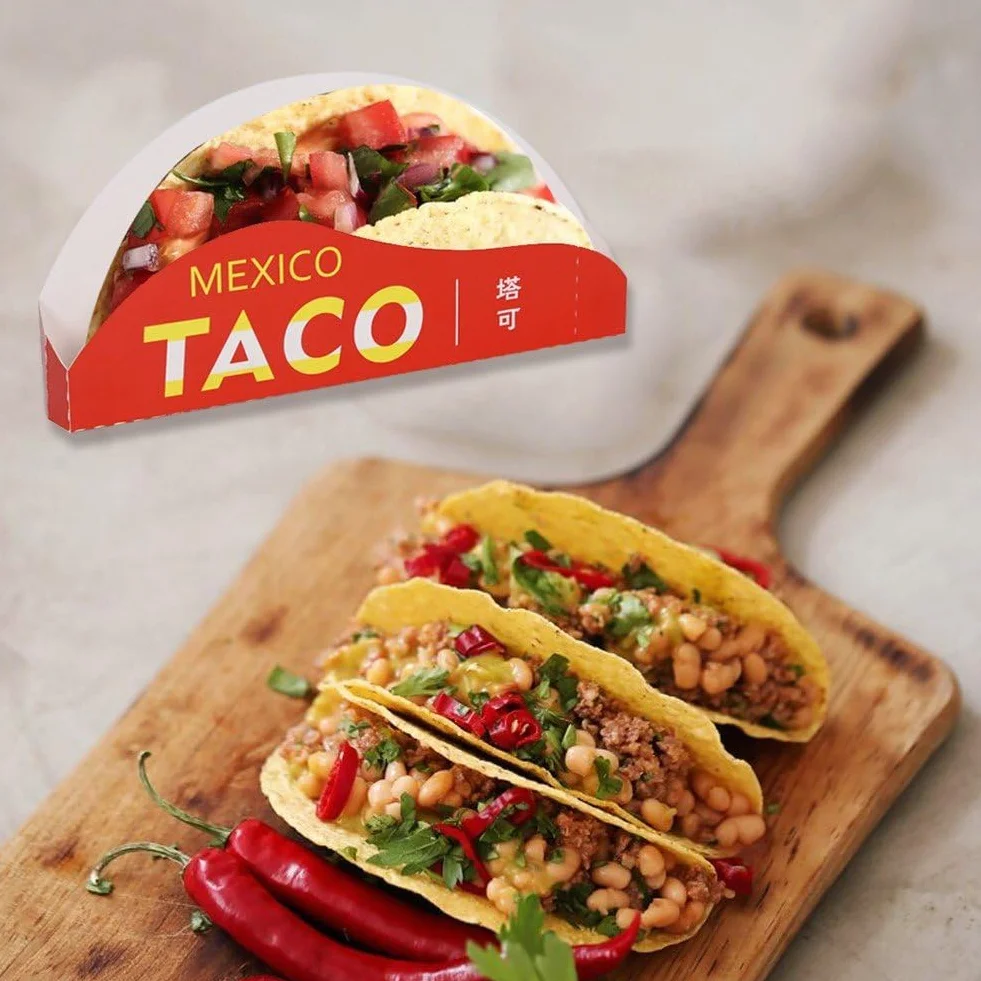 Carta Taco Scatola USA E Getta Asporto Scatola di Imballaggio Contenitore per Patate Fritte Vassoio di Cibo per Ristorante Messicano