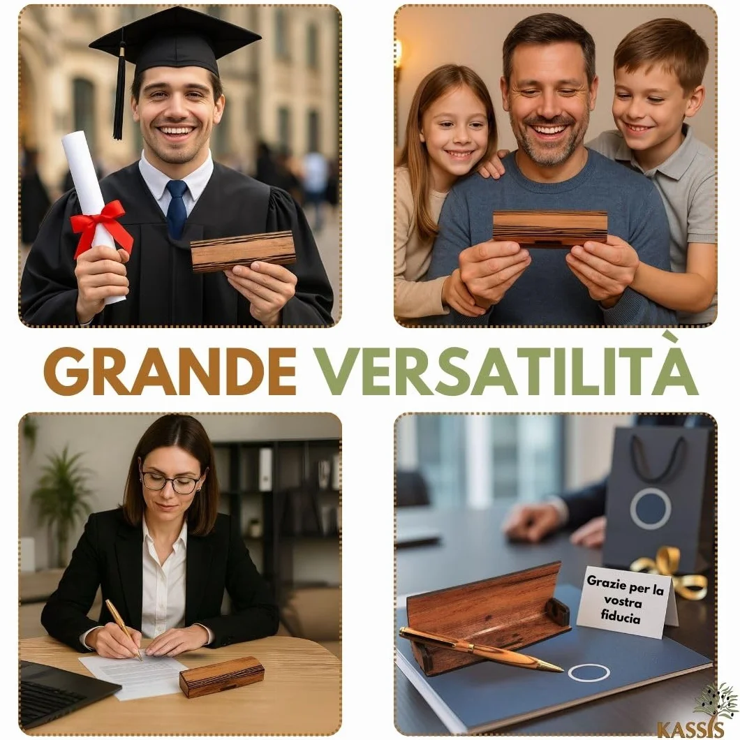 KASSIS Penna a sfera in legno d'ulivo - Realizzata a mano con bellissime venature e testo personalizzato in un'elegante scatola di legno - Penna a sfera personalizzata (Con incisione)