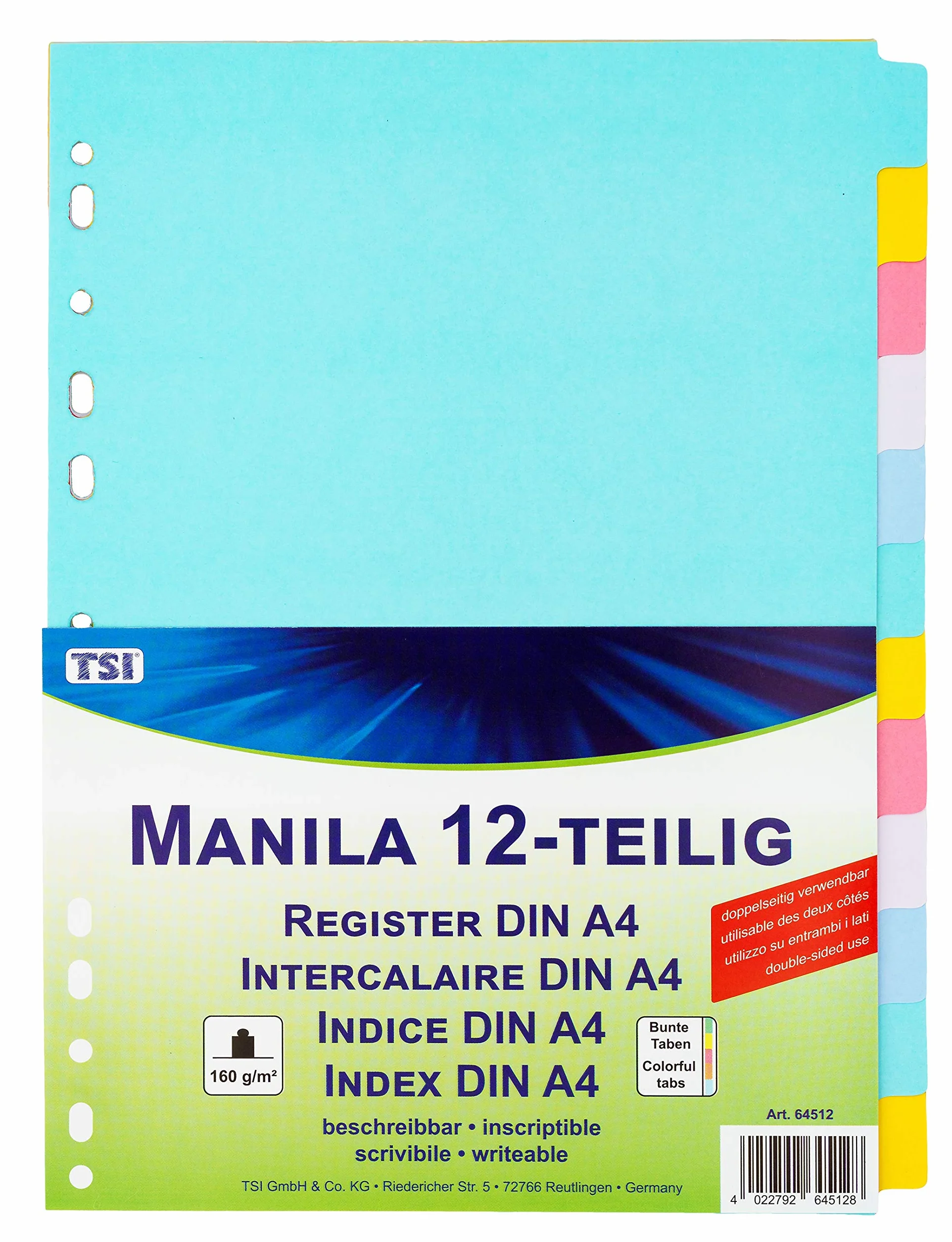 Divisori in cartone Manila 12 pezzi con linguette colorate scrivibili TSI 64512