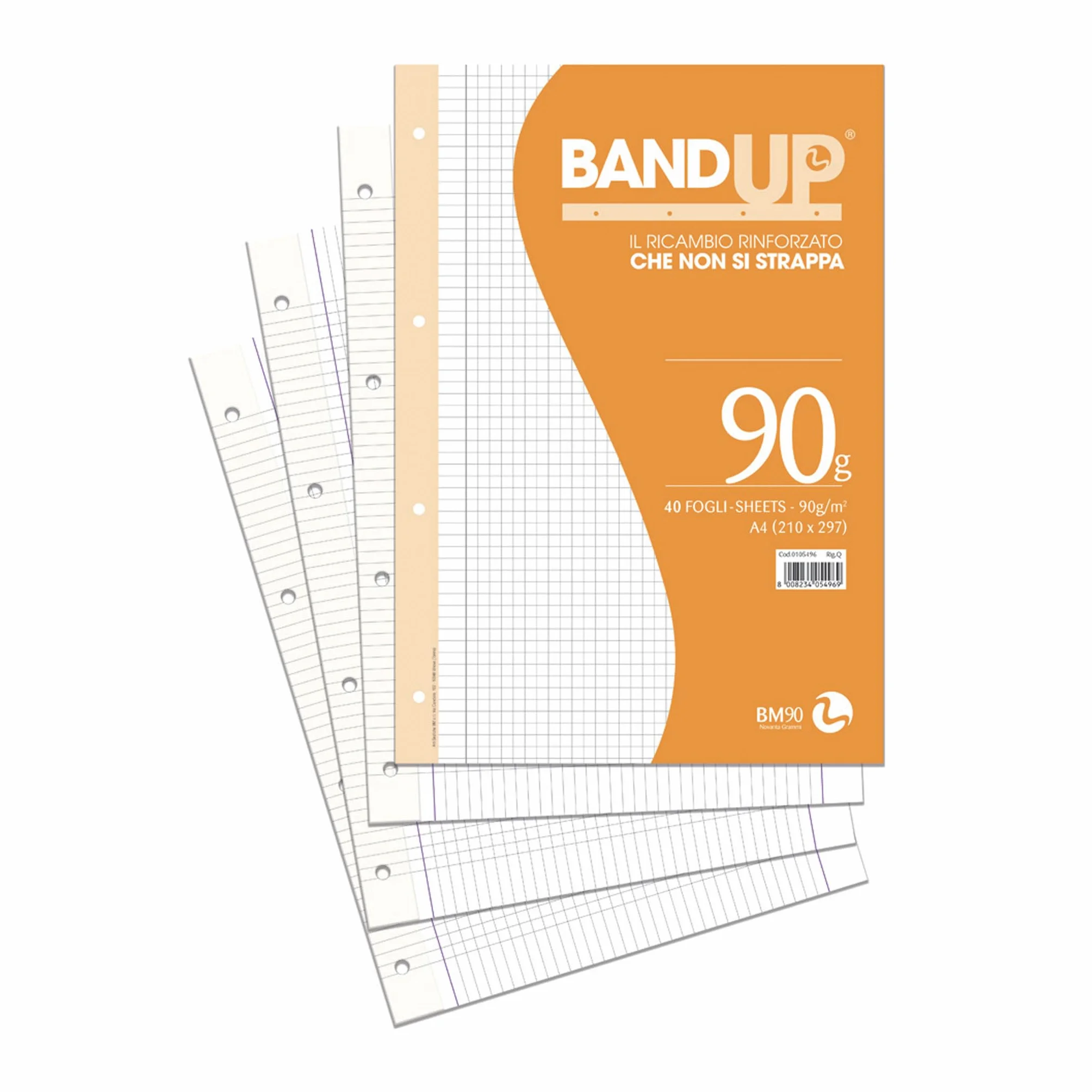 BM BeMore Ricambi Bandup A4 Con Banda Rinforzata Rigatura Q Quadretti 5mm Con Margini Per Elementari Confezione Da 40 Fogli Carta 90G/Mq