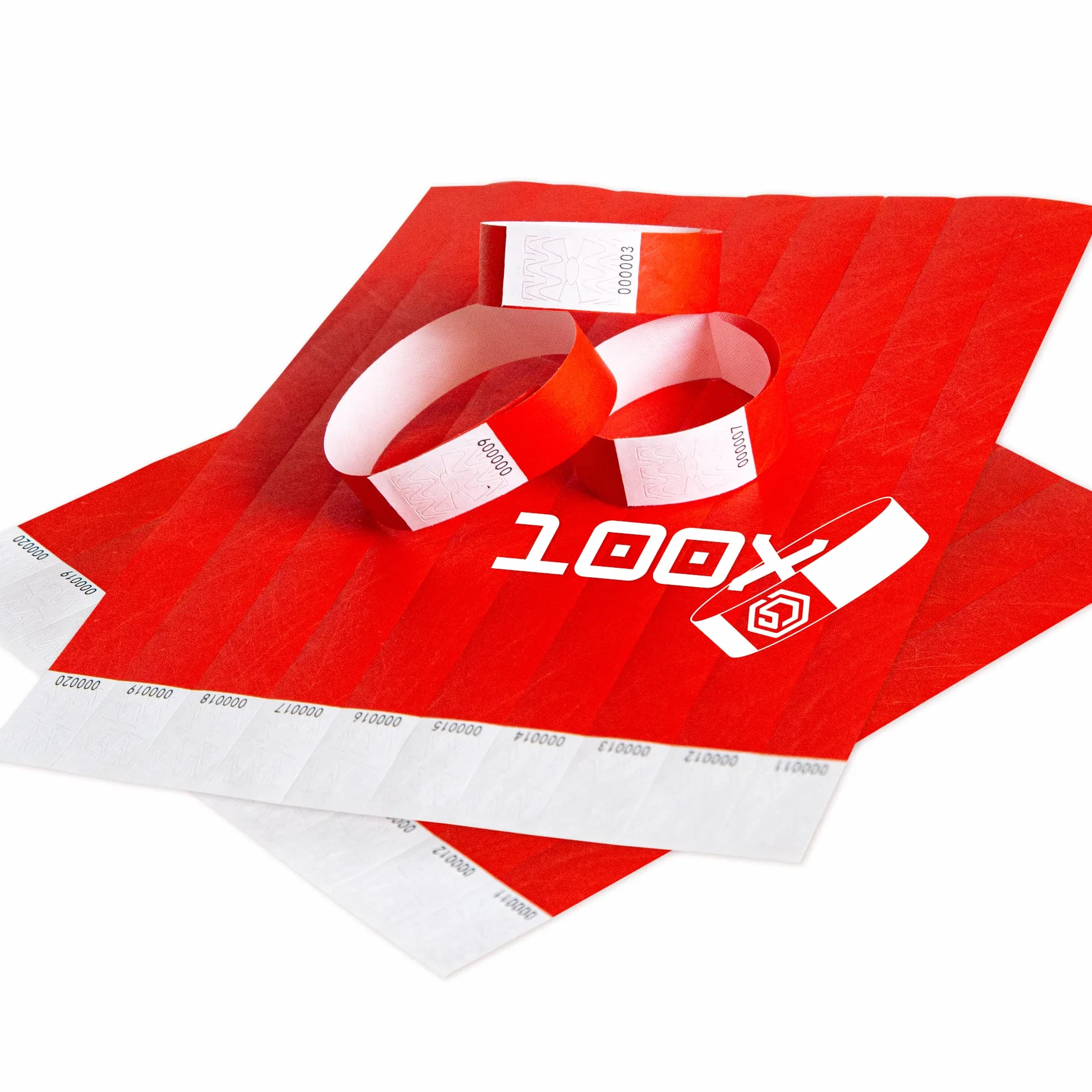 Braccialetti Carta Eventi Numerati 100 Pezzi Rosso - Impermeabili Identificativi per Discoteche Festival Piscine