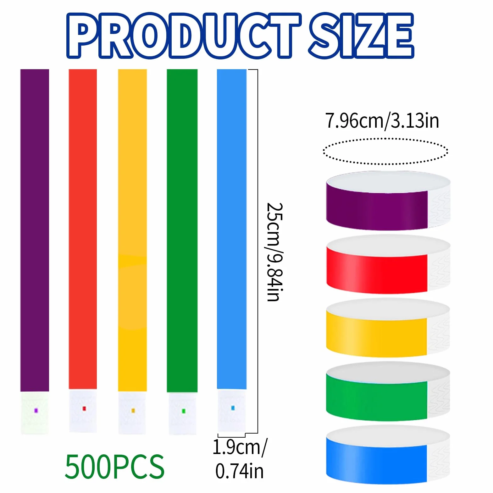 500 Pezzi Braccialetti di Identificazione Impermeabili Colorati 25 x 1.9cm per Eventi, Feste, Parchi Divertimento (5 Colori)