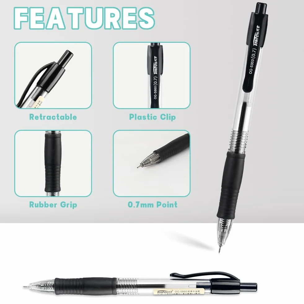 OFFCUP Penna a Sfera 0.7mm Punta Media Nero 12pcs Penne Gel Asciugatura Veloce Cancelleria Scuola Ufficio