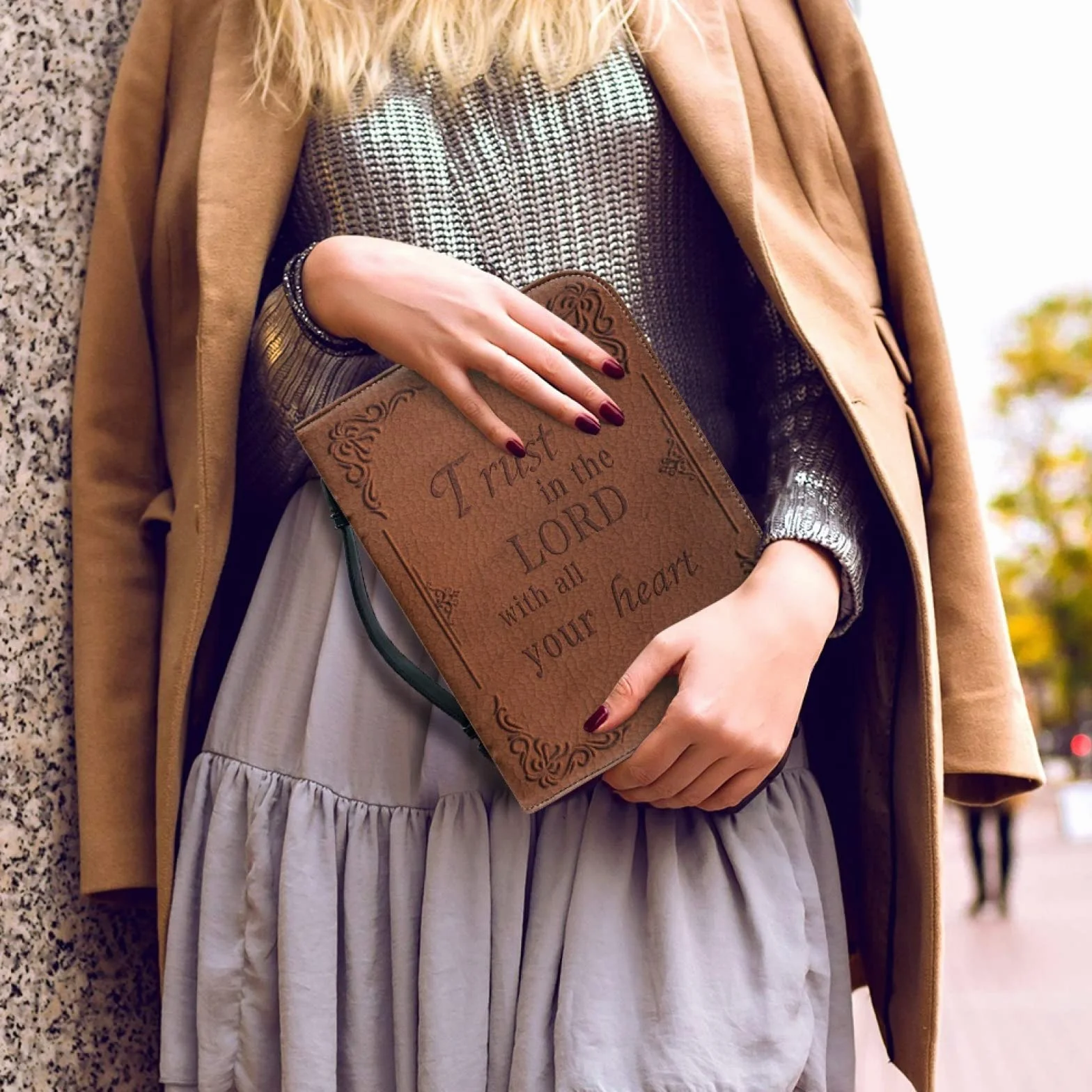 Custodia Bibbia in Pelle Personalizzata con Cerniera Grande Borsa Biblica Donna