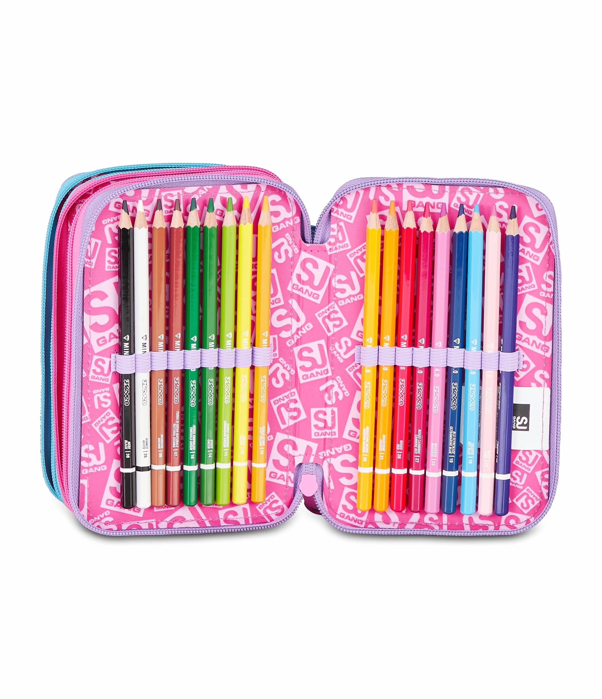 SJ GANG STYLE JAM GANG Astuccio Scuola 3 Zip LED UNICORN GIRL, Viola, Triplo Scomparto, 45 pezzi, Set cancelleria incluso, Pratica chiusura con zip, Scuola elementare, Bambina