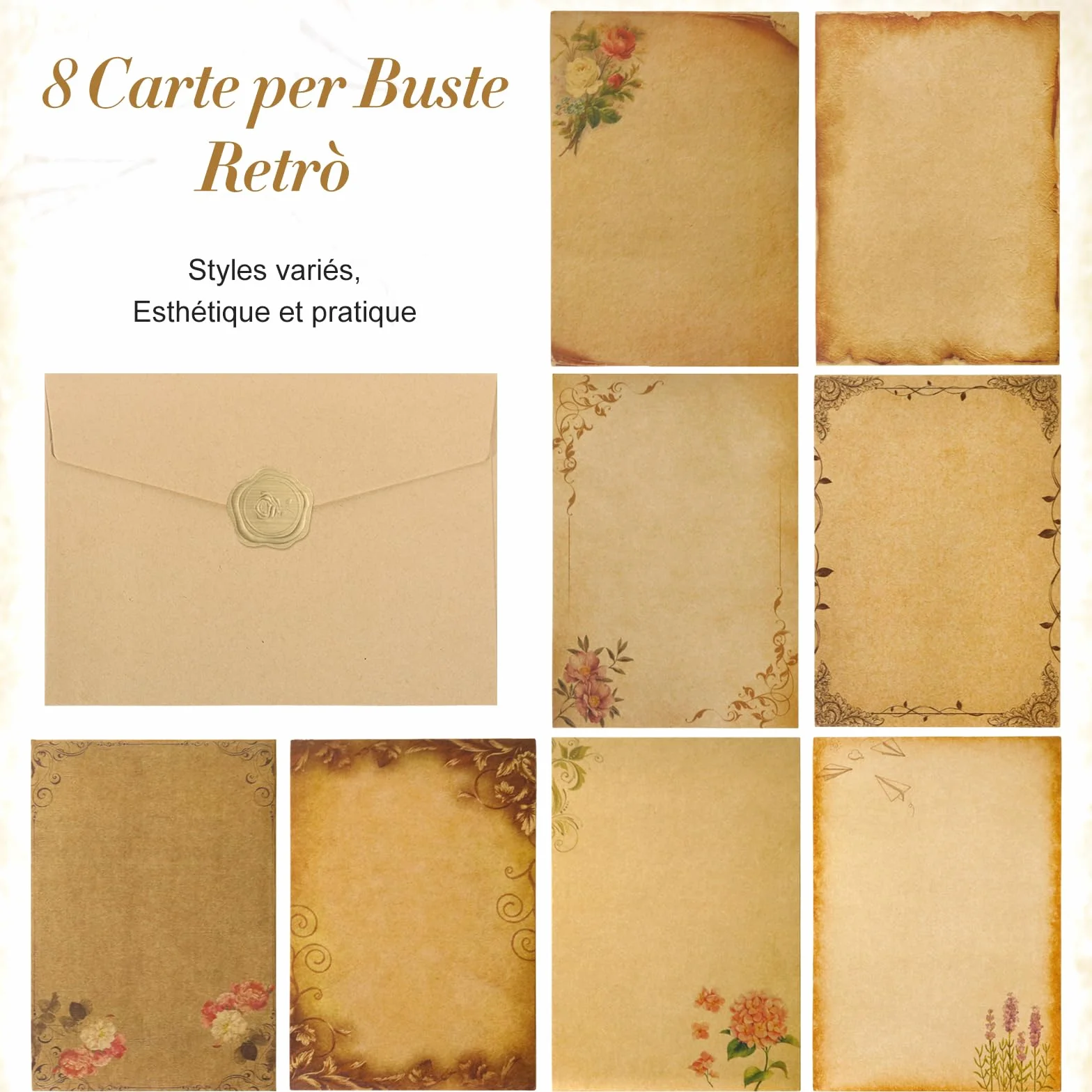 Vintage carta da lettere con buste 24 fogli per invito compleanno matrimonio