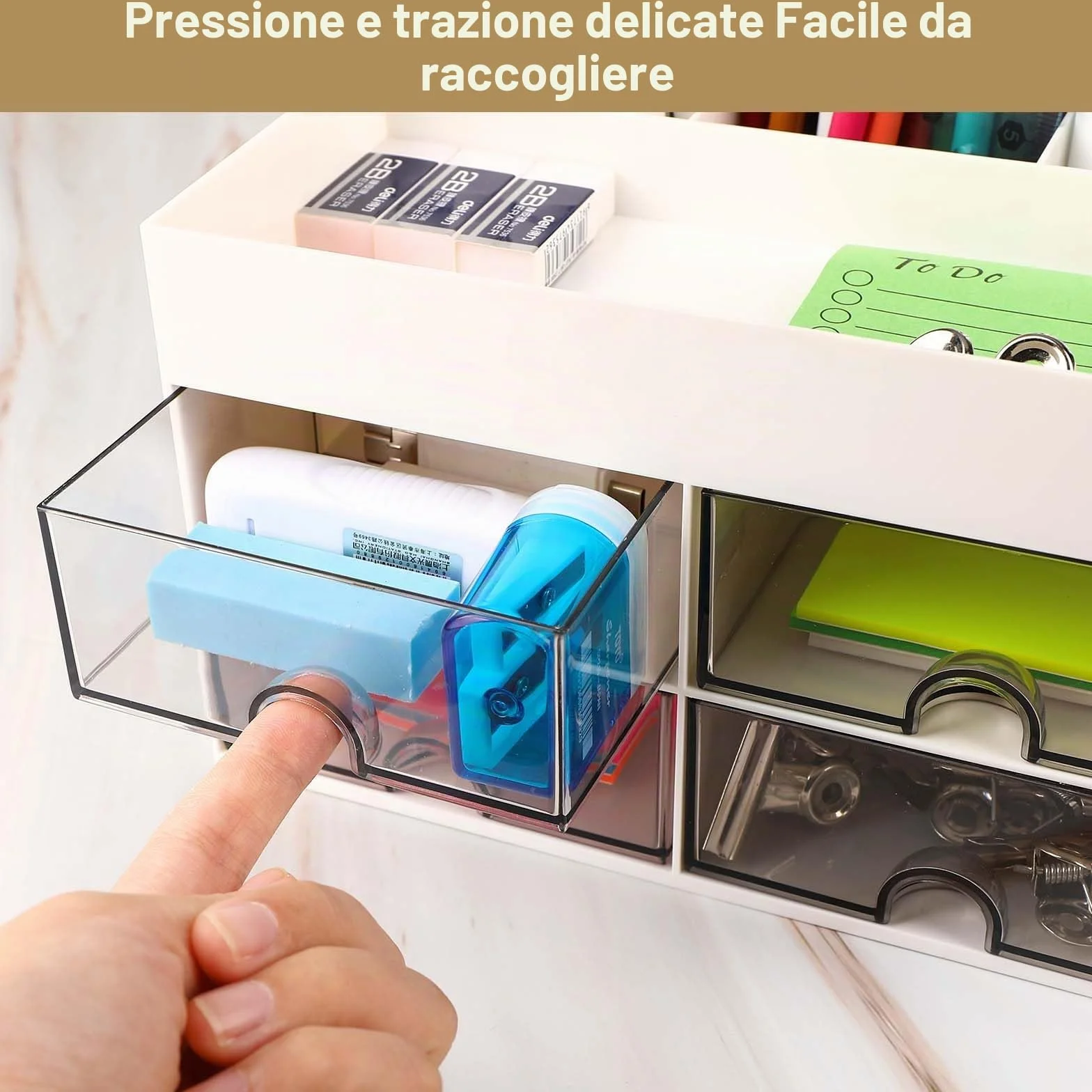 Miiepls Organizzatore Da Scrivania con 4 Cassetti, Salvaspazio Multifunzione per Scuola Casa Ufficio