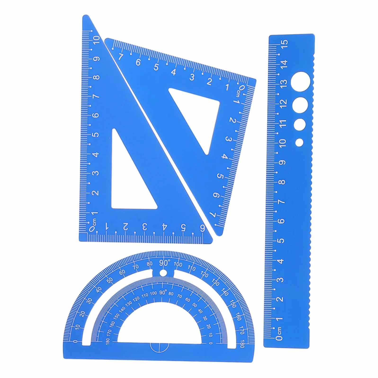 Angoily 5 Set Set di gust sovrano di precisione triangolo geometrico scuola classe fornitura di disegni di architettura righello triangolare da disegno professionale Lega di alluminio Blu